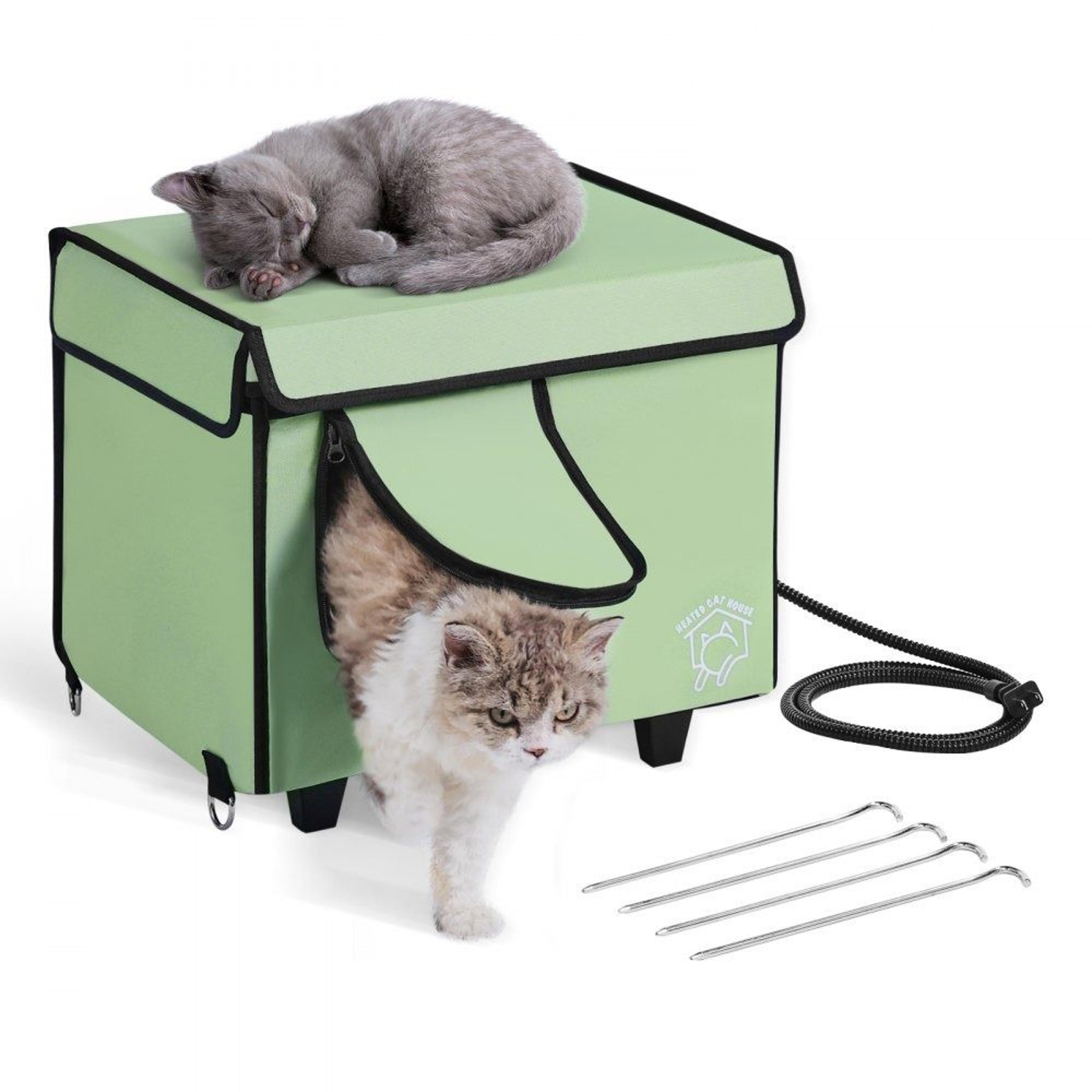 heated cat house with adjustable temperature waterproof oxford shelter and heating pad