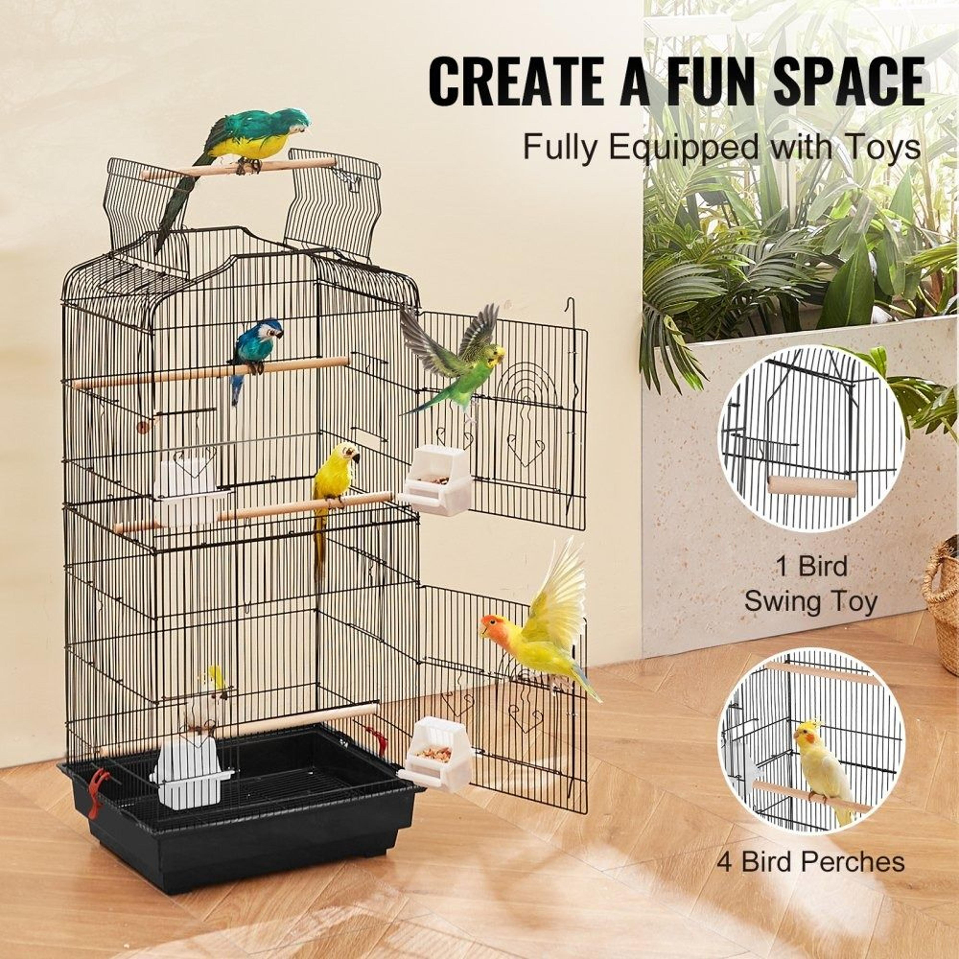 41 Inch Open Top Bird Cage With Feeders Perches And Swing 3