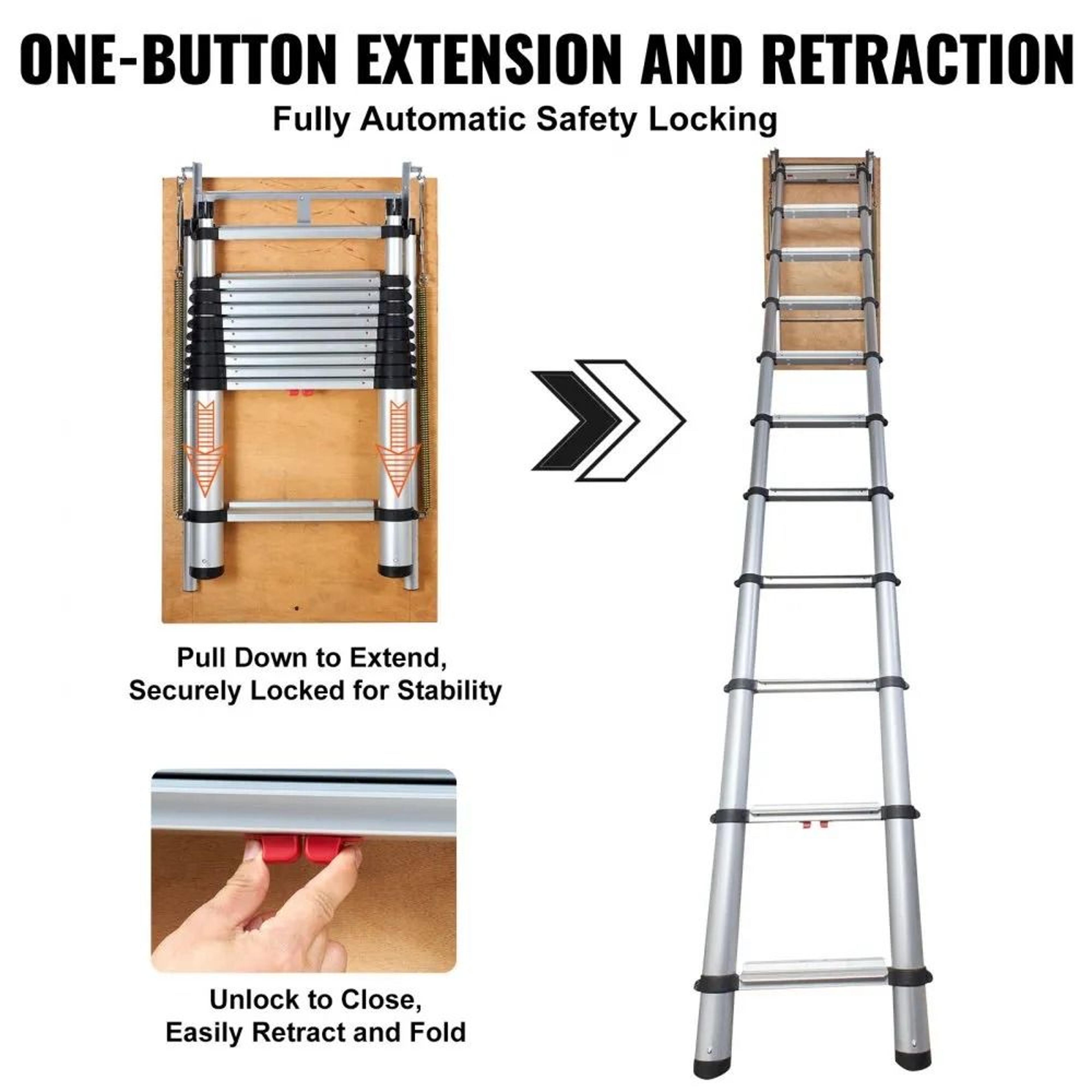 Telescoping Attic Ladder With Concealed Door 350 Lb Capacity For 98 To 105 Ft Ceilings 1