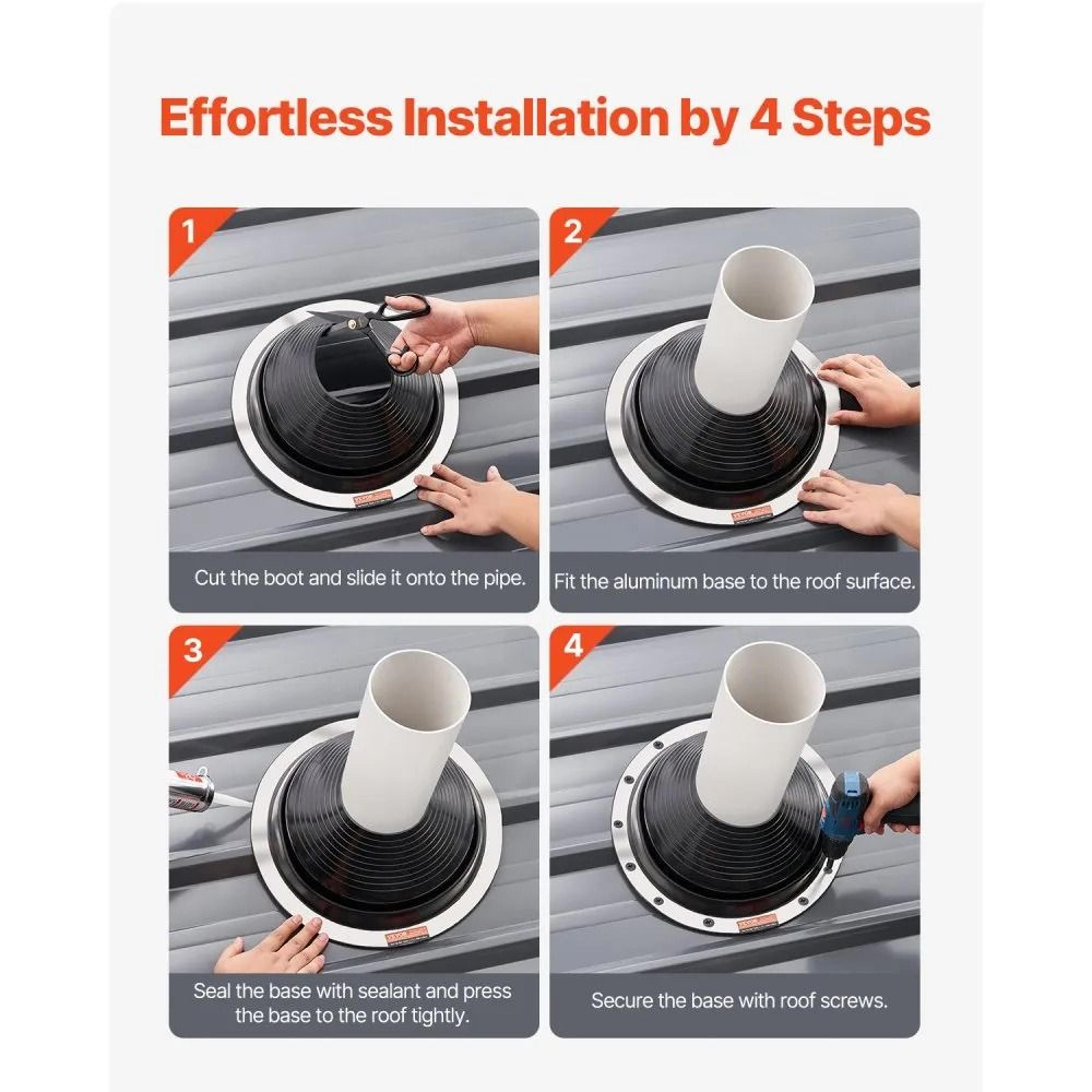EPDM Roof Pipe Flashing Boots For 6 To 11 Inch Pipes With Flexible Aluminum Base 4