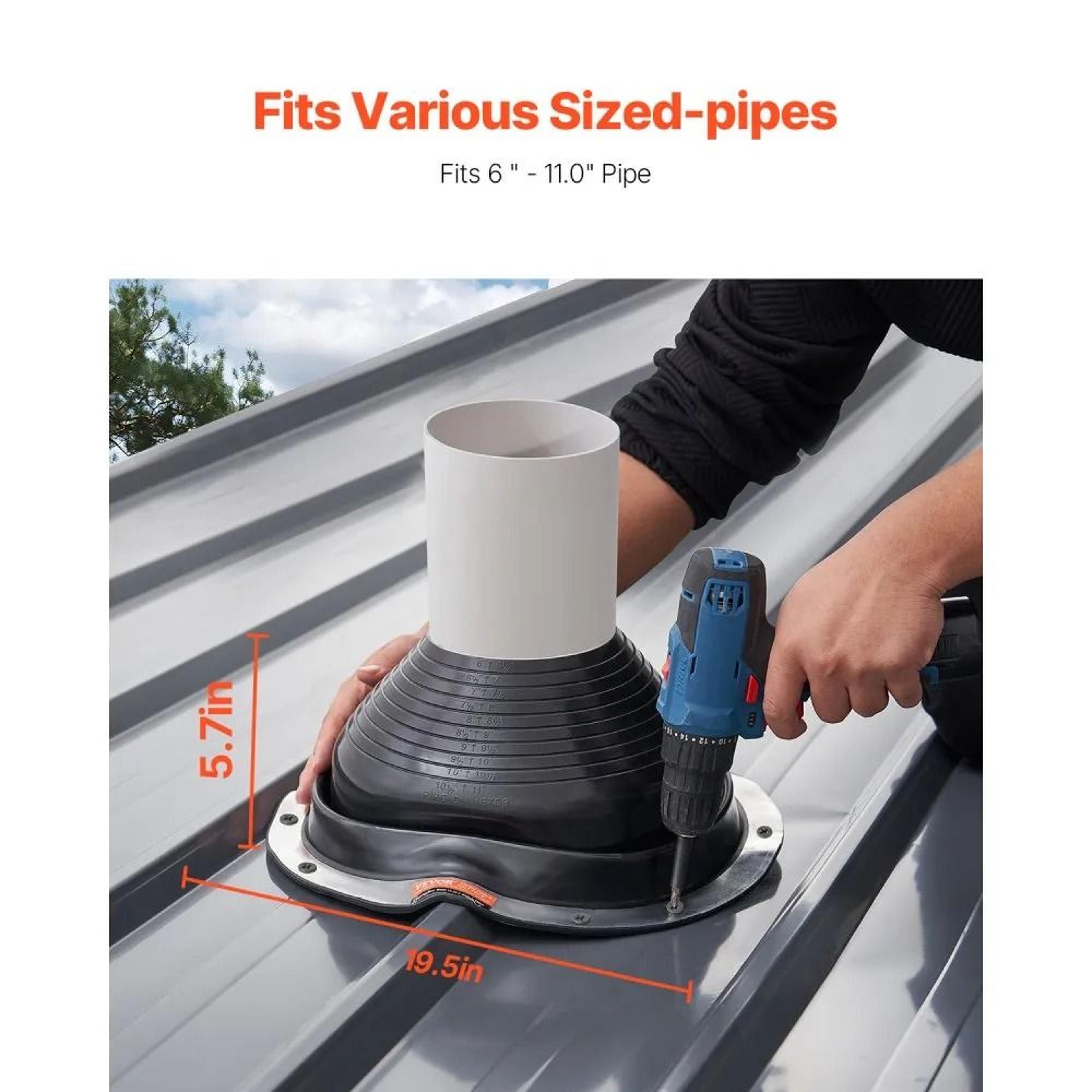 EPDM Roof Pipe Flashing Boots For 6 To 11 Inch Pipes With Flexible Aluminum Base 2