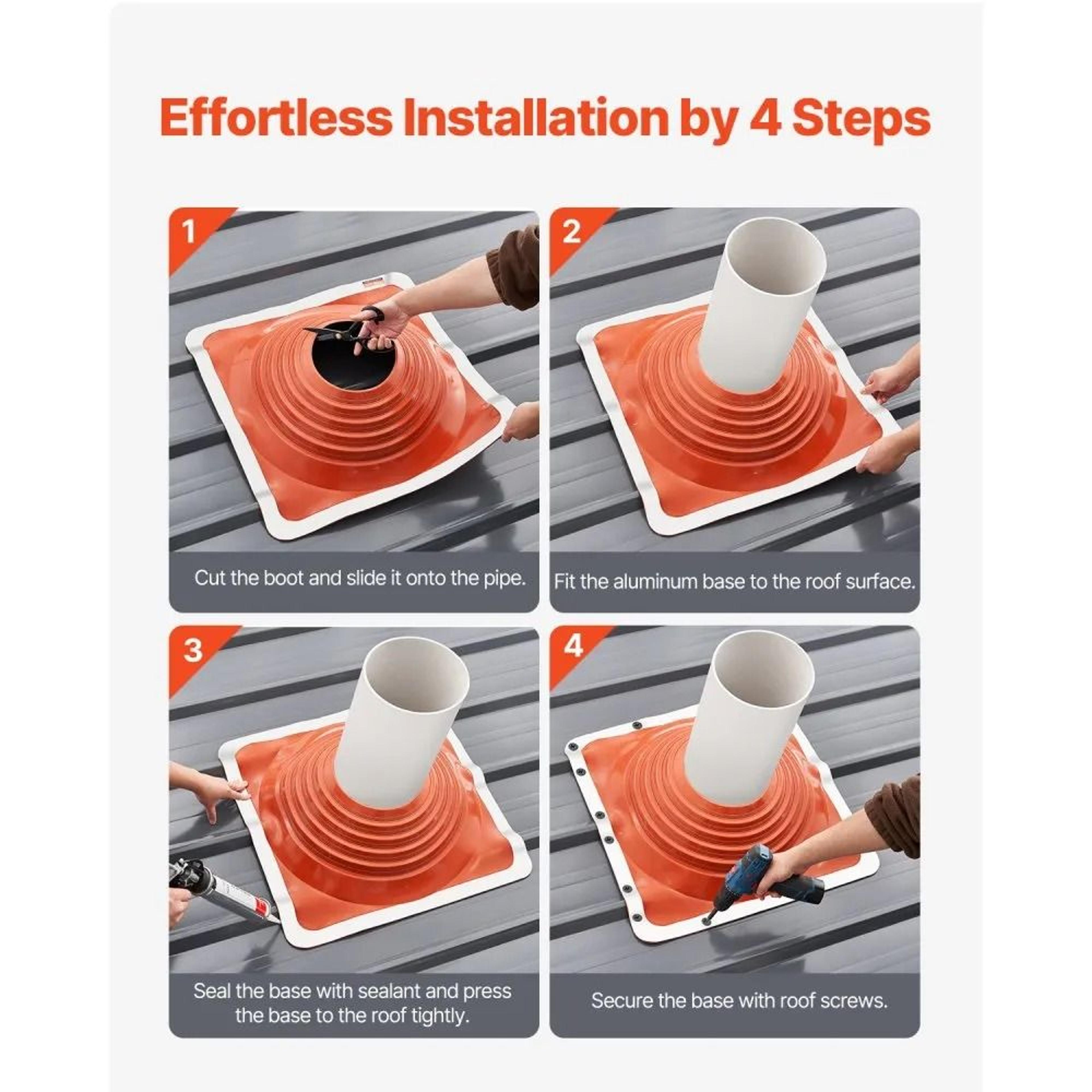 Silicone Roof Pipe Flashing Boot For 10 To 18 Inch Pipes With Flexible Aluminum Base 6