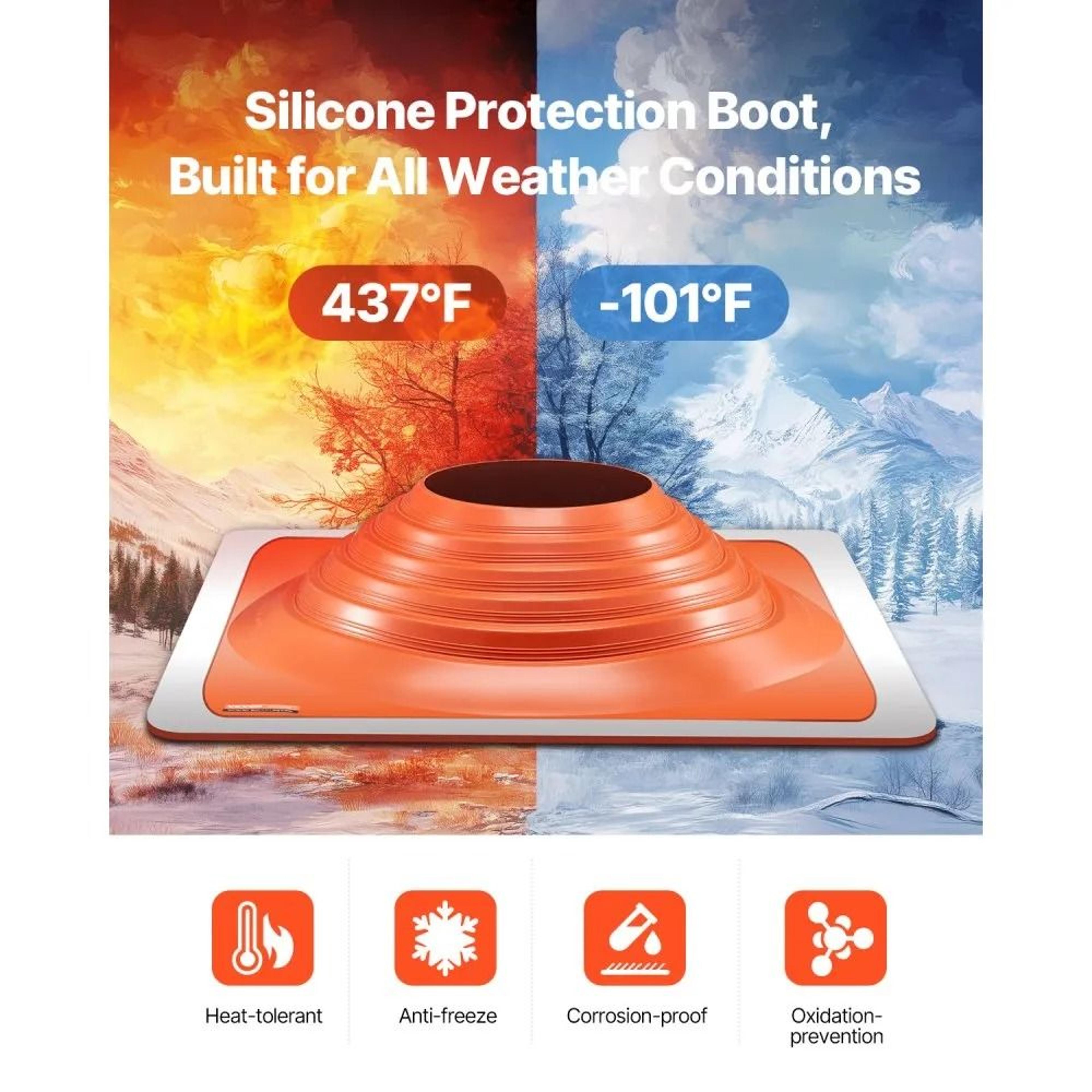 Silicone Roof Pipe Flashing Boot For 10 To 18 Inch Pipes With Flexible Aluminum Base 2