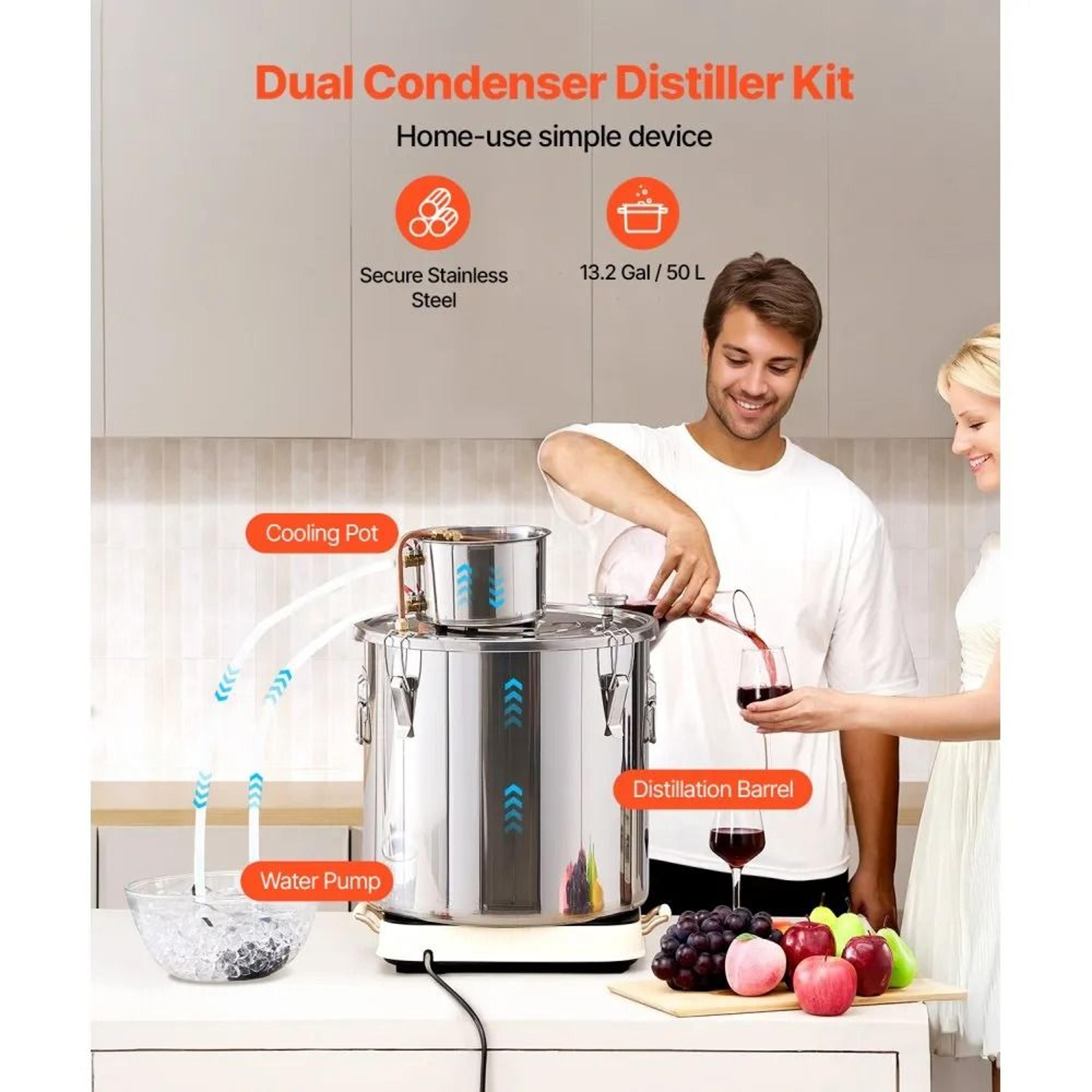 132 Gallon Stainless Steel Alcohol Still With Copper Coil Thermometer And Cooling Pump 3