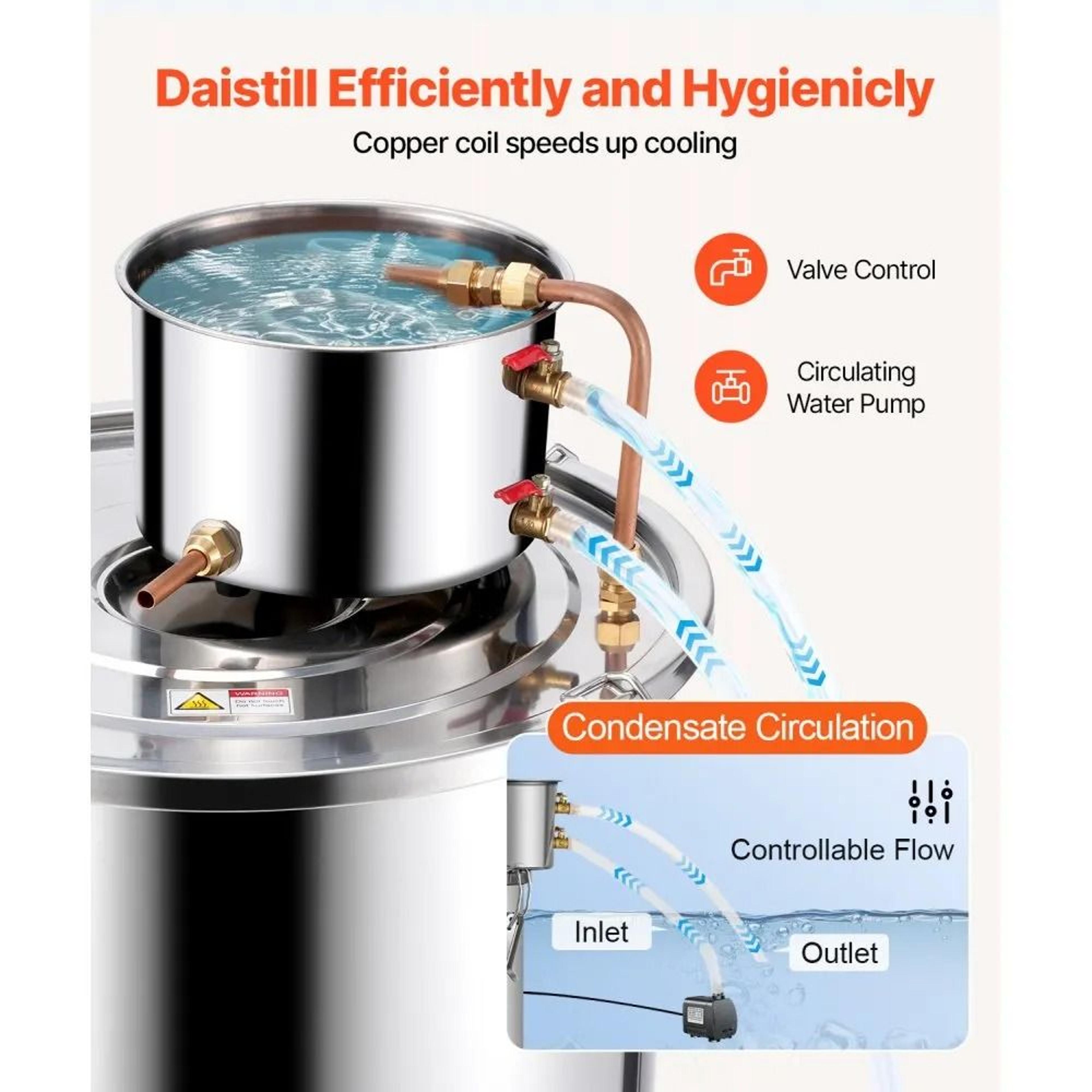 132 Gallon Stainless Steel Alcohol Still With Copper Coil Thermometer And Cooling Pump 1