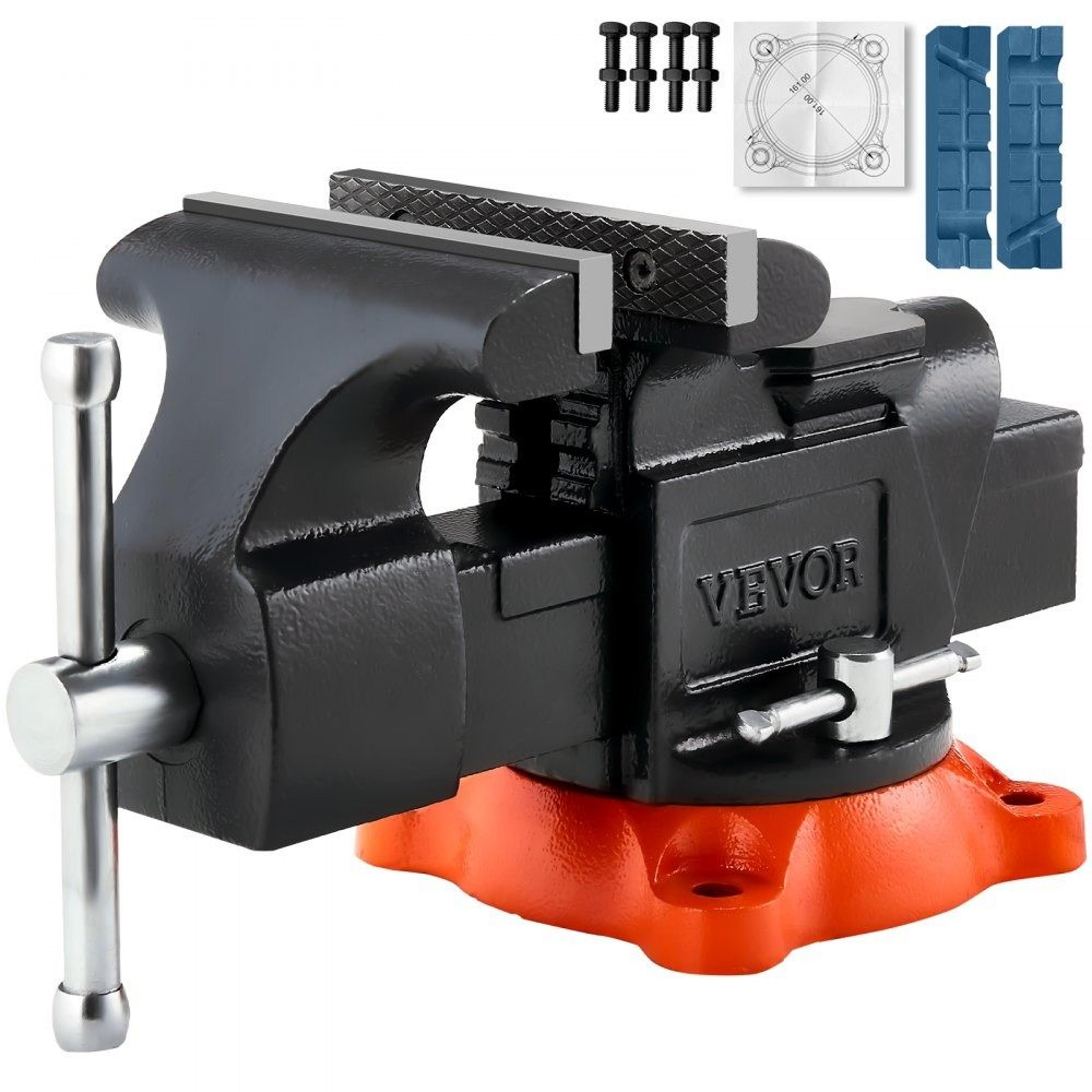 5 inch heavy duty bench vise with 360 degree swivel base and pipe jaws