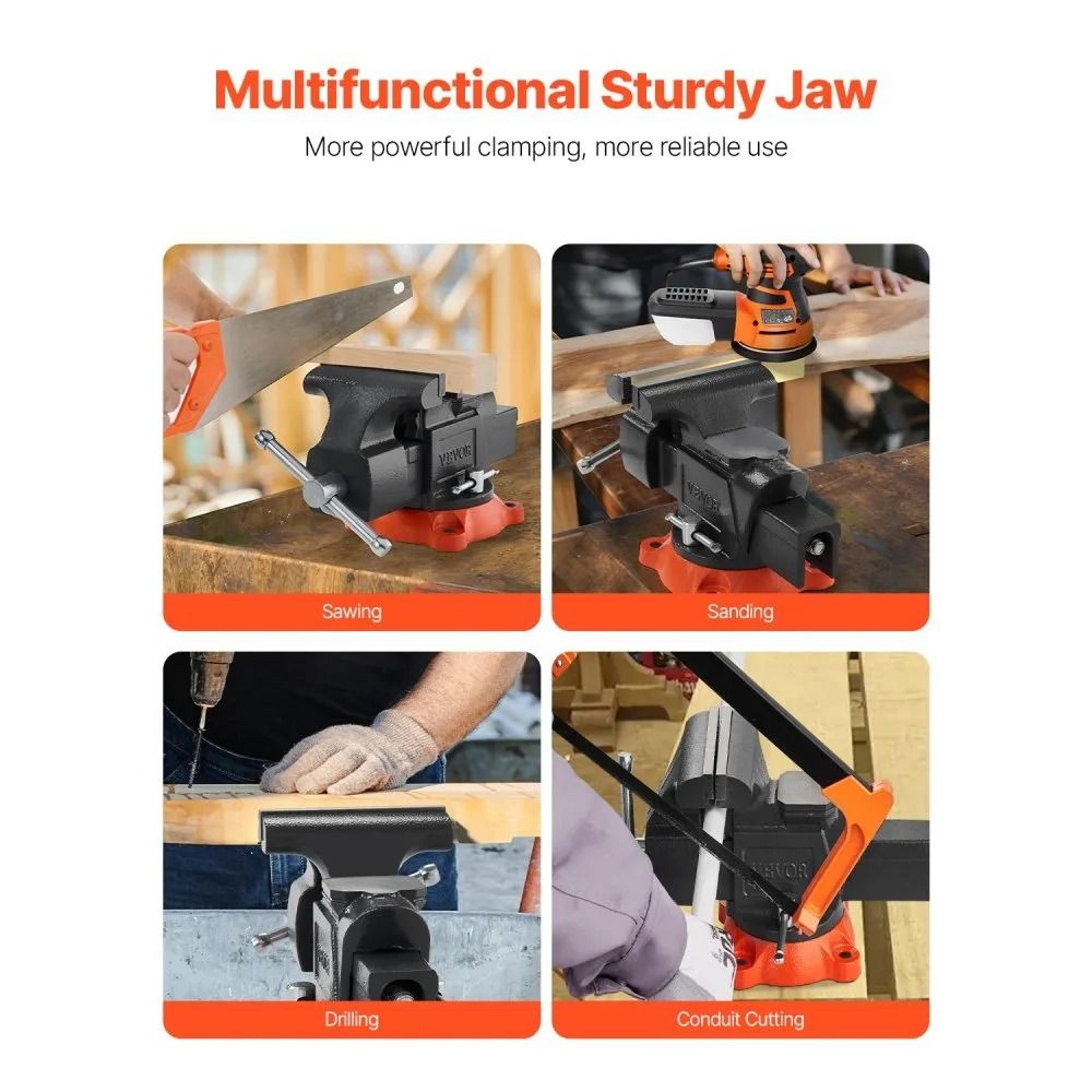 5 Inch Heavy Duty Bench Vise With 360 Degree Swivel Base And Pipe Jaws 6
