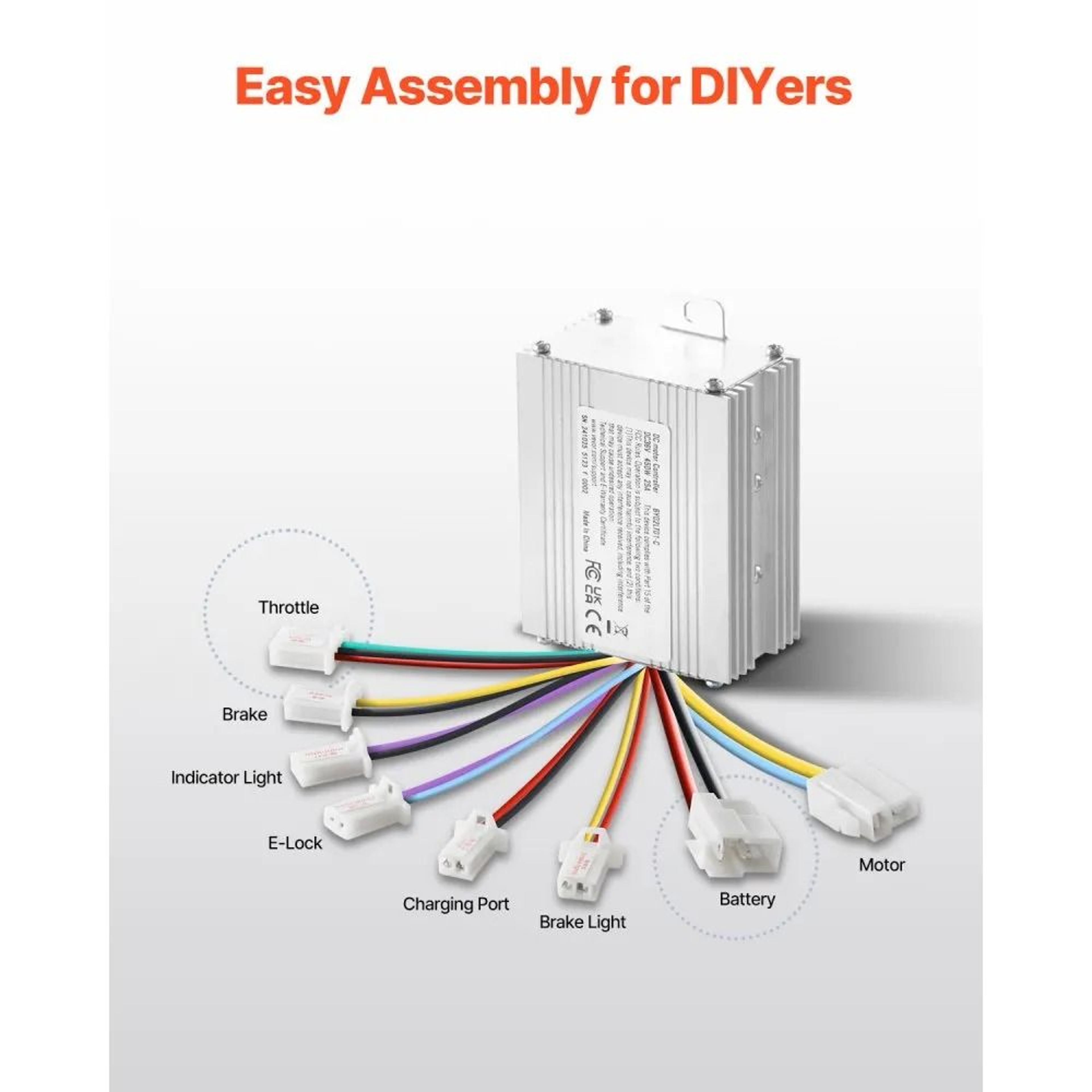 450W 36V Brushed DC Motor Kit With Speed Controller And Twist Grip Throttle 3