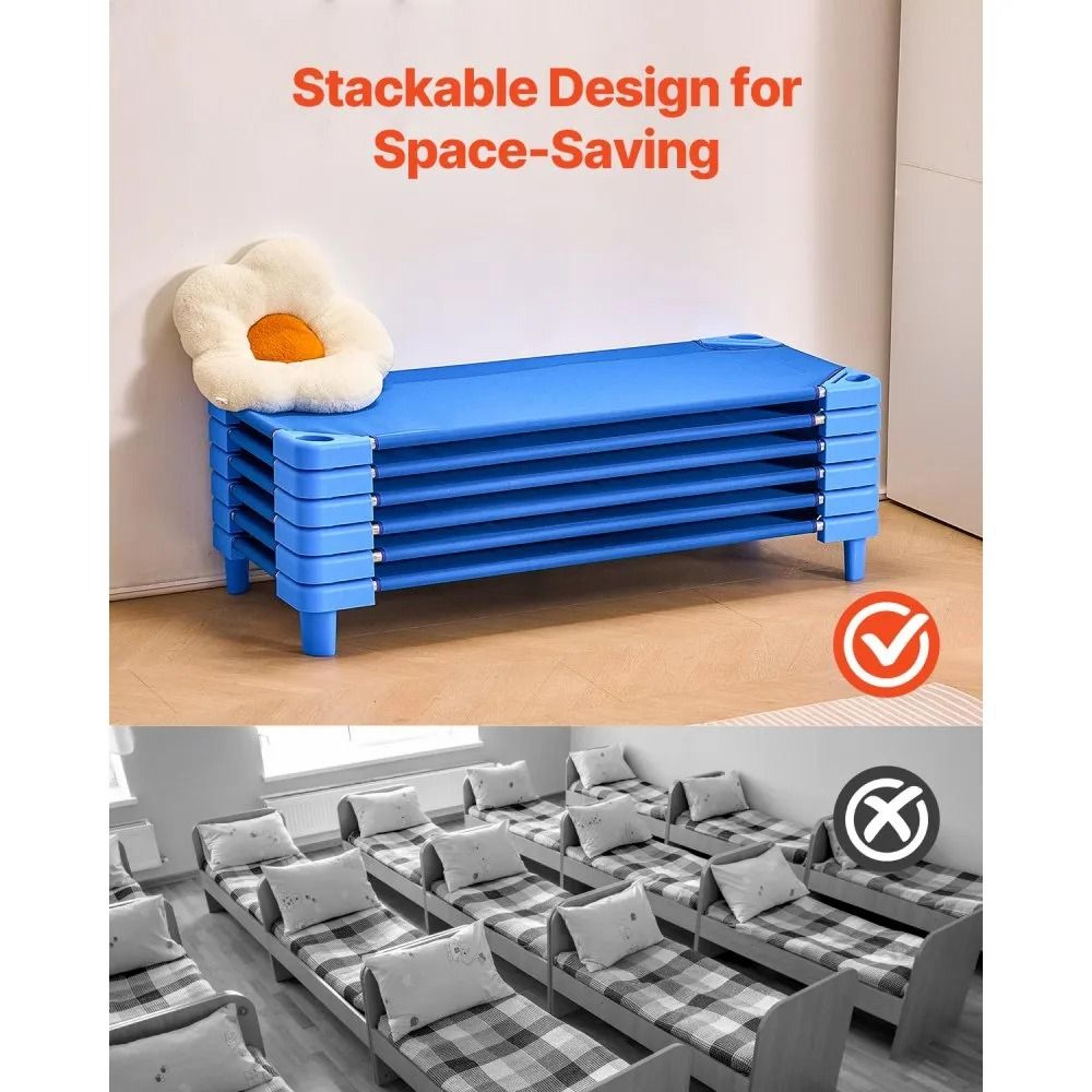 Stackable Kids Nap Cots 6 Pack With Steel Frames And Breathable Oxford Fabric 3