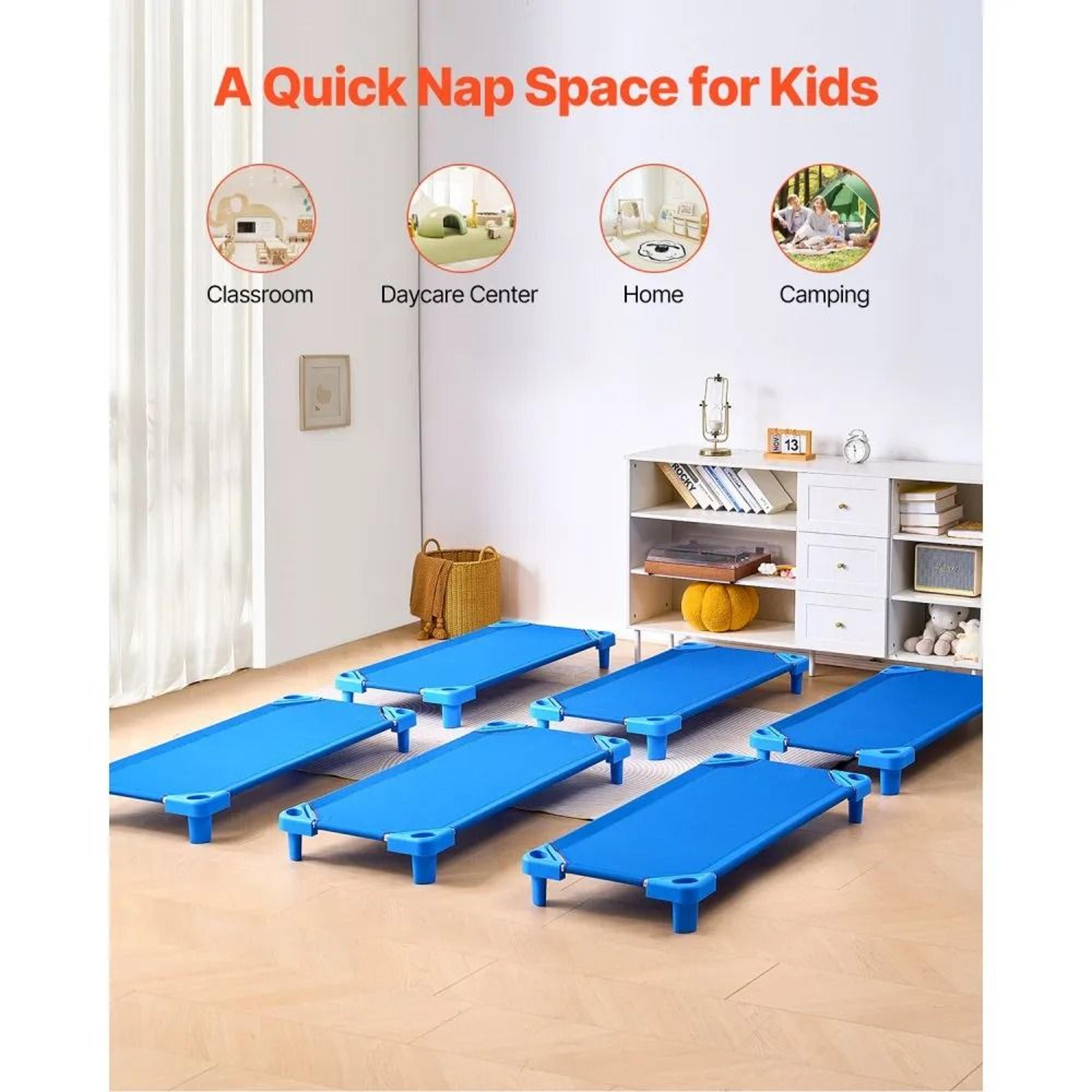 Stackable Kids Nap Cots 6 Pack With Steel Frames And Breathable Oxford Fabric 2