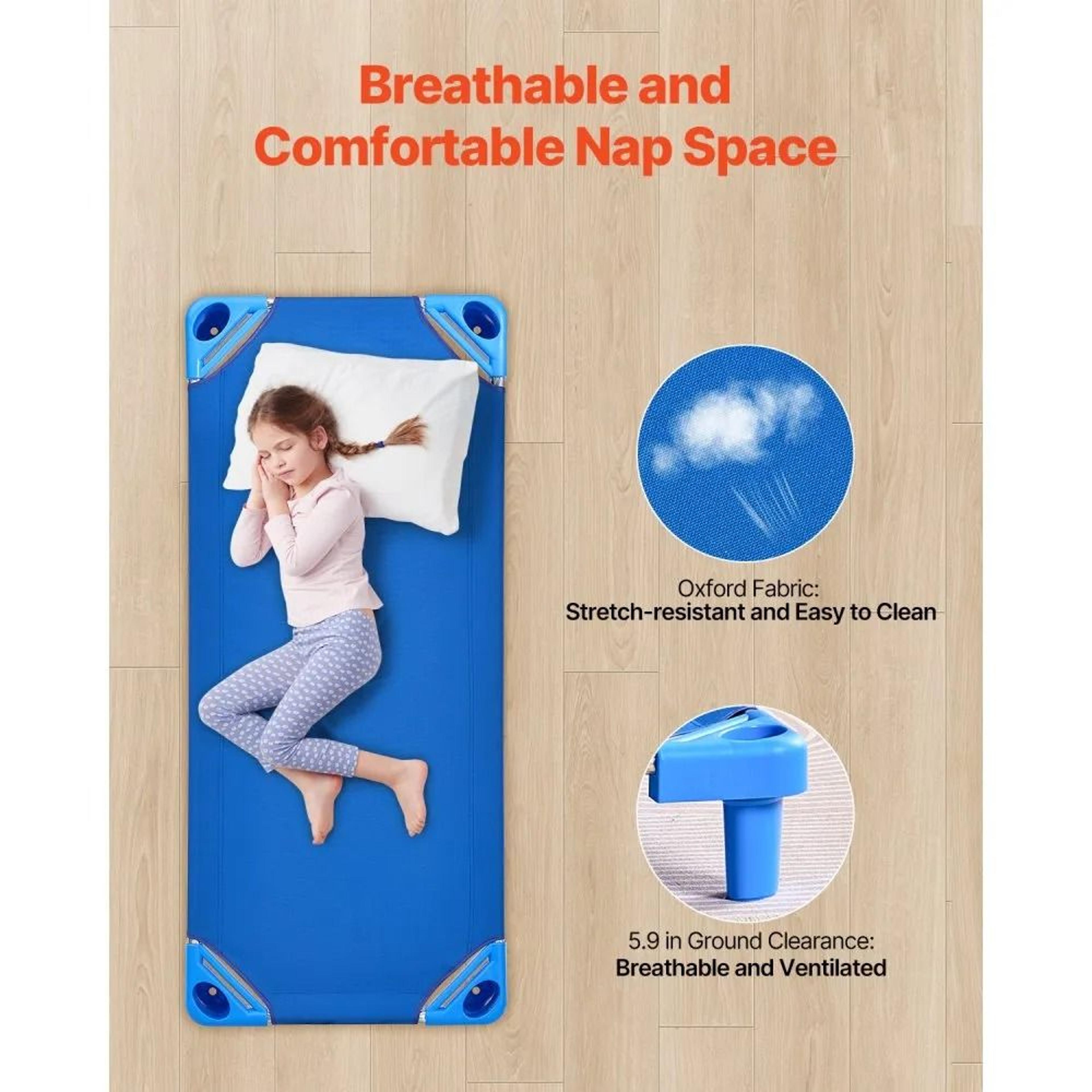 Stackable Kids Nap Cots 6 Pack With Steel Frames And Breathable Oxford Fabric 4