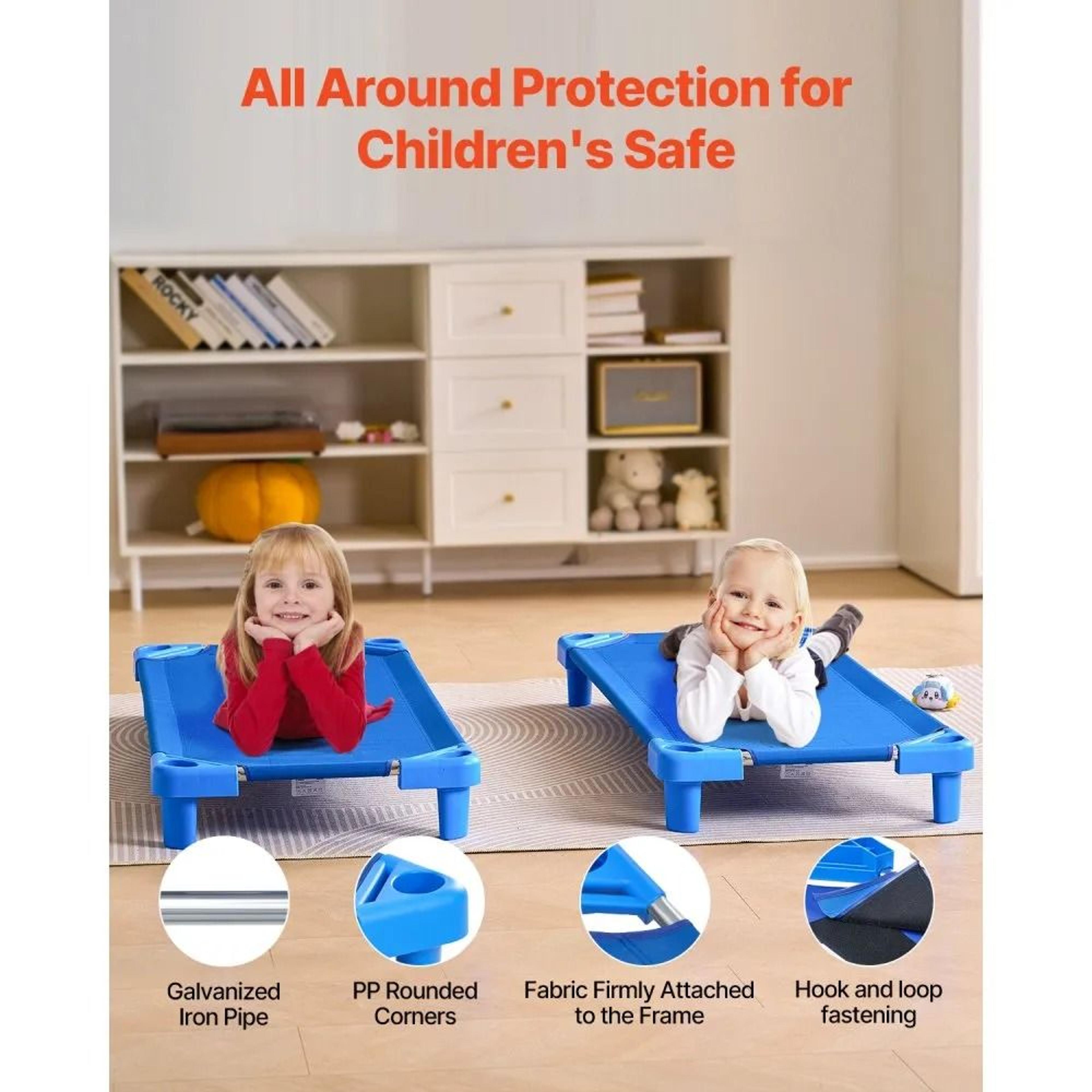 Stackable Kids Nap Cots 6 Pack With Steel Frames And Breathable Oxford Fabric 1