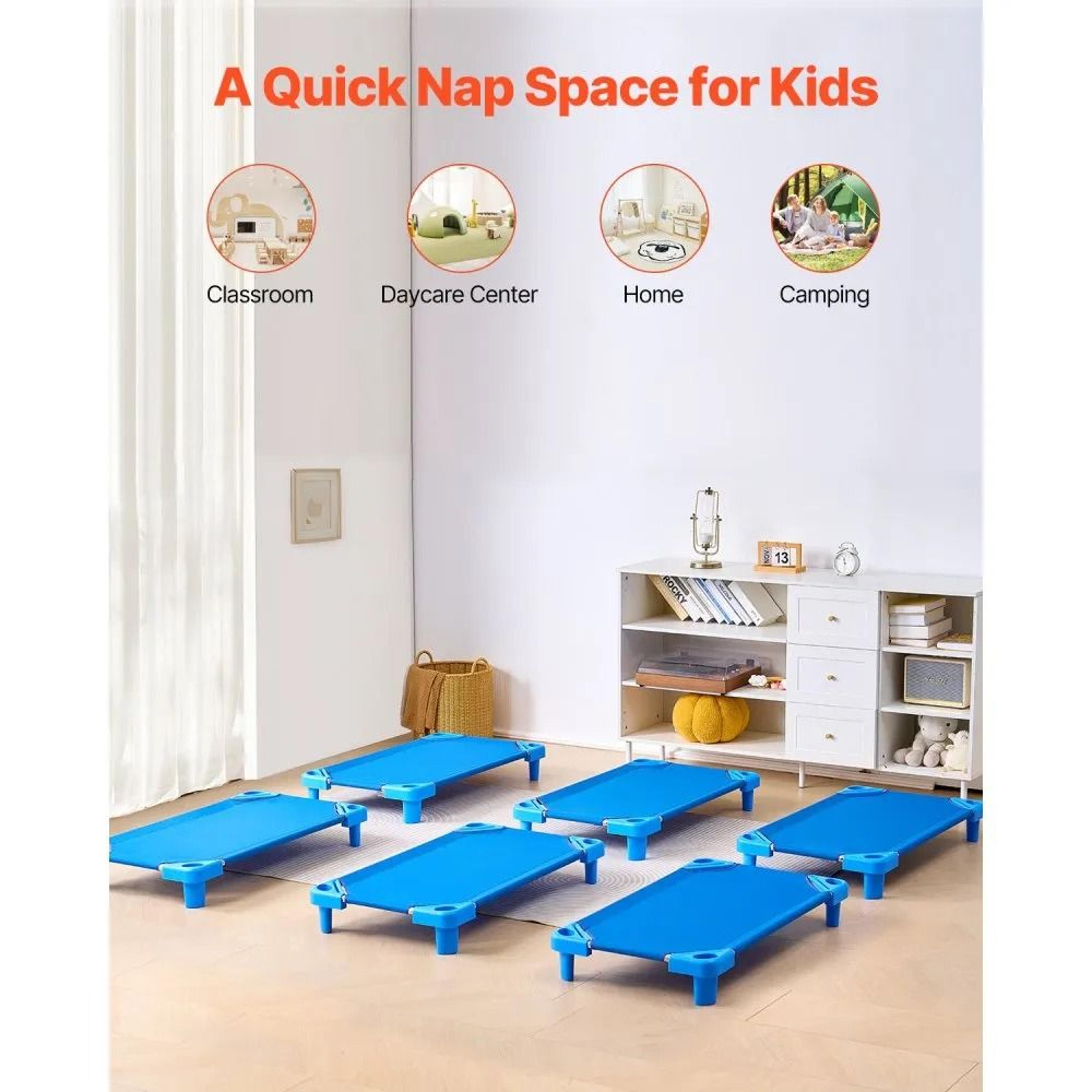 Stackable Kids Nap Cots 6 Pack With Oxford Fabric And Steel Frames 4
