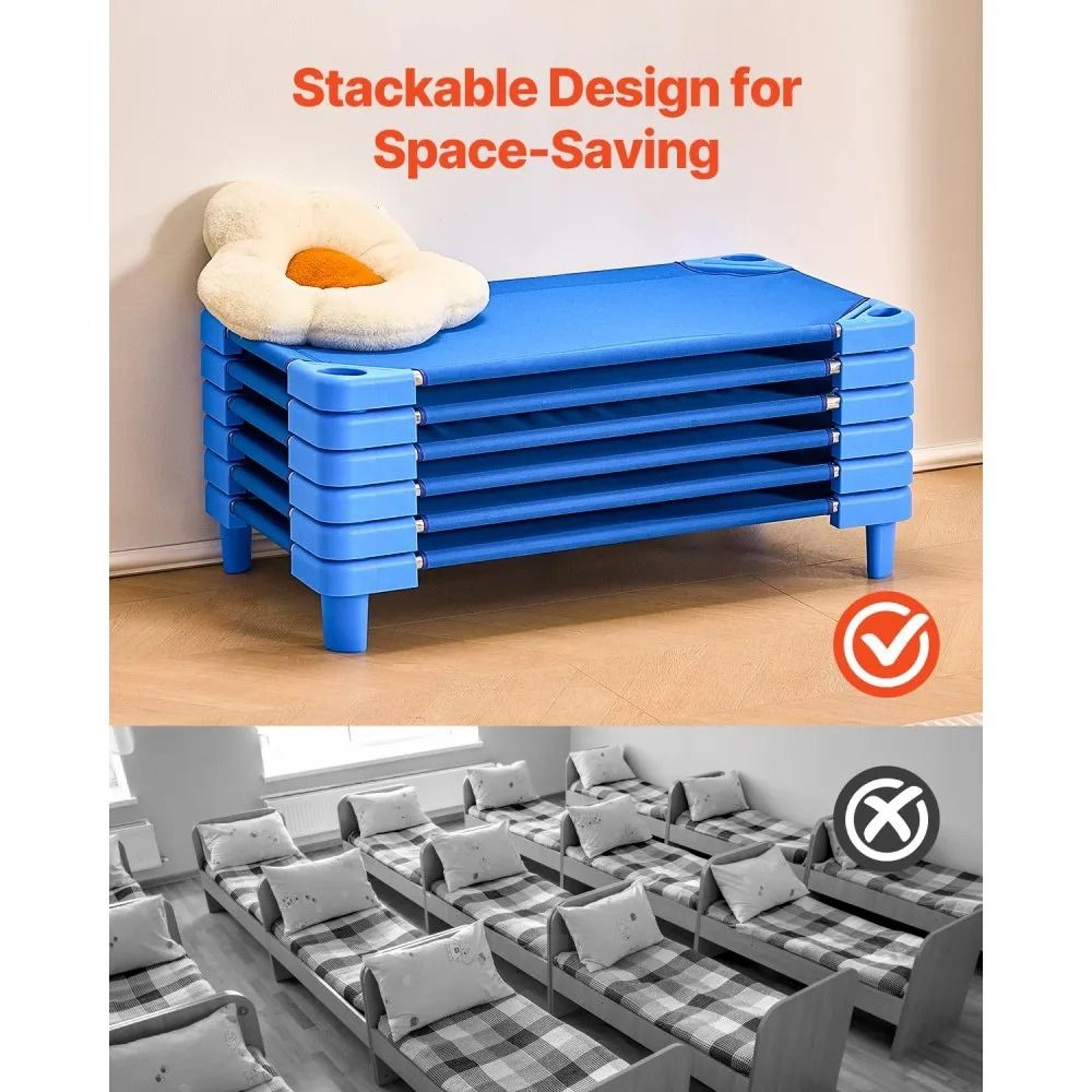 Stackable Kids Nap Cots 6 Pack With Oxford Fabric And Steel Frames 1