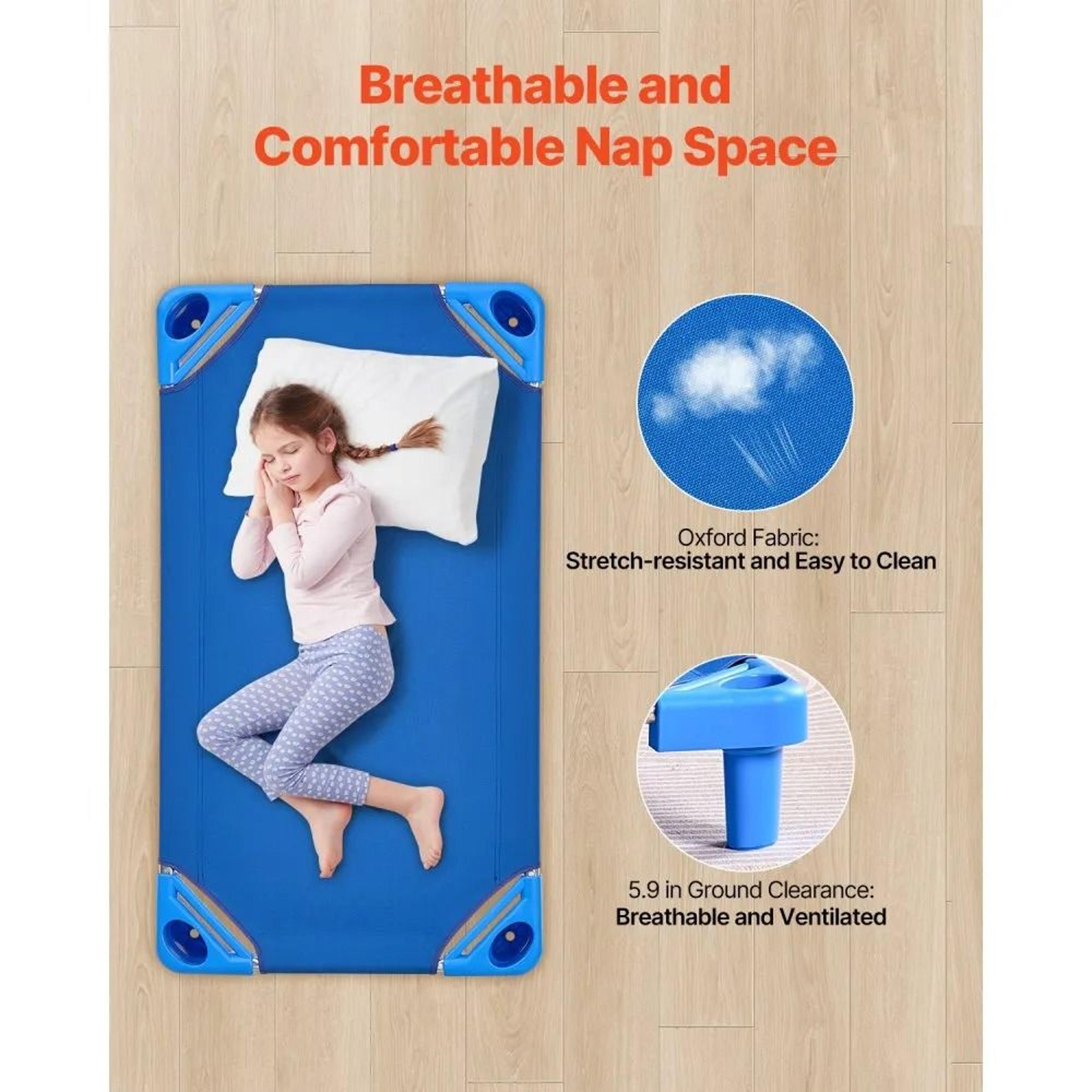Stackable Kids Nap Cots 6 Pack With Oxford Fabric And Steel Frames 2