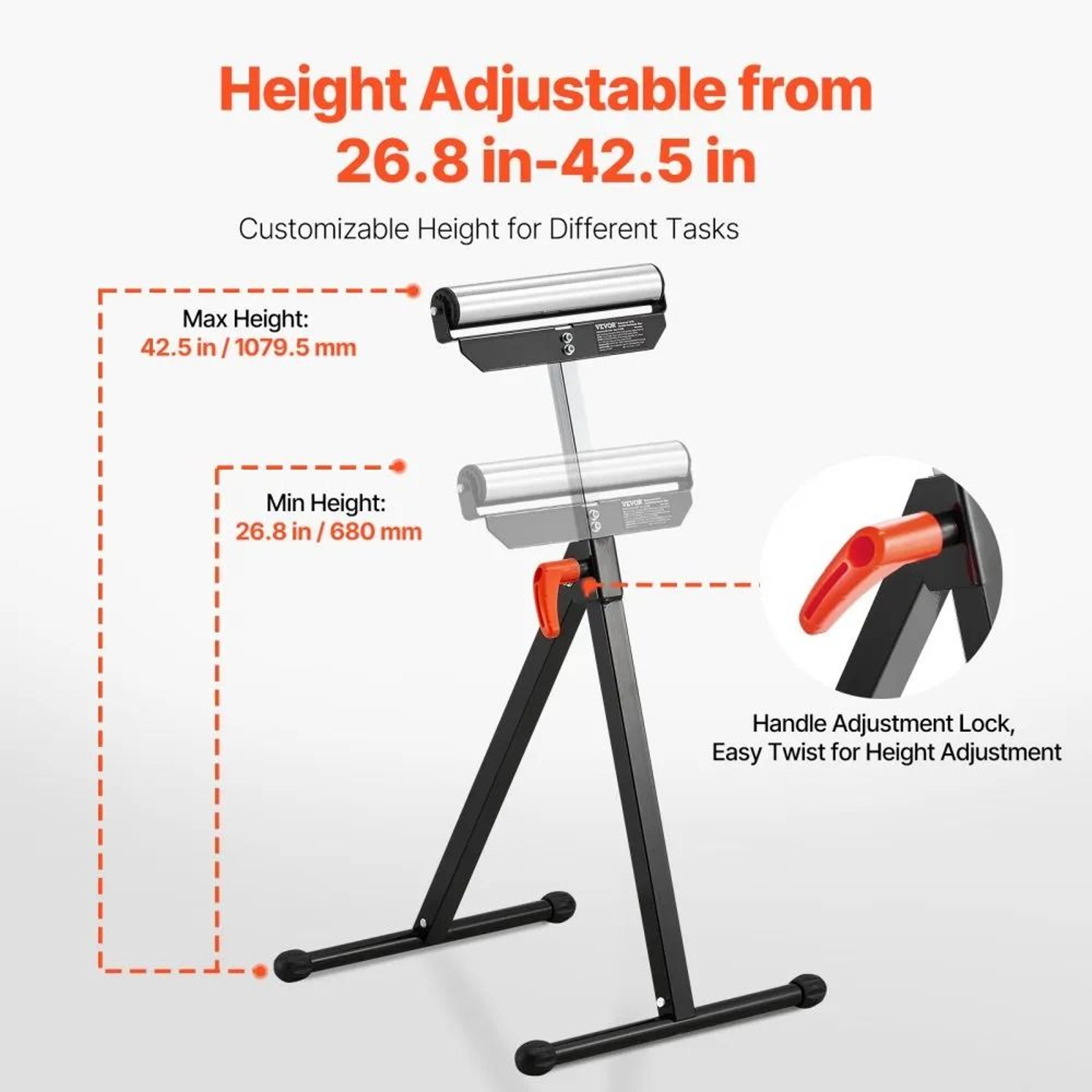 2Pack Adjustable Roller Stands With 135 Lb Capacity And Folding Steel Design 5
