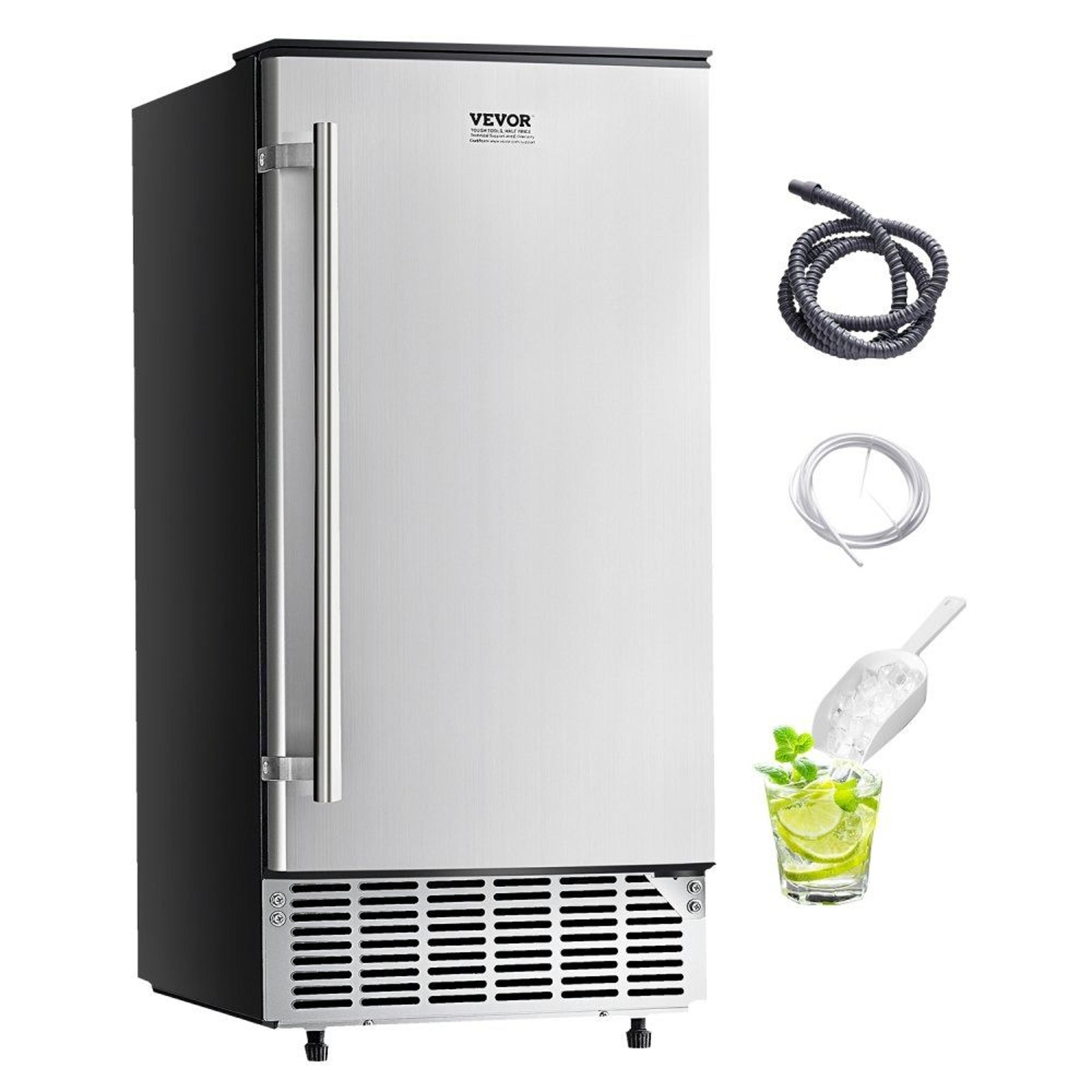 undercounter ice maker 80 lb daily capacity with 26 lb storage and reversible stainless steel door