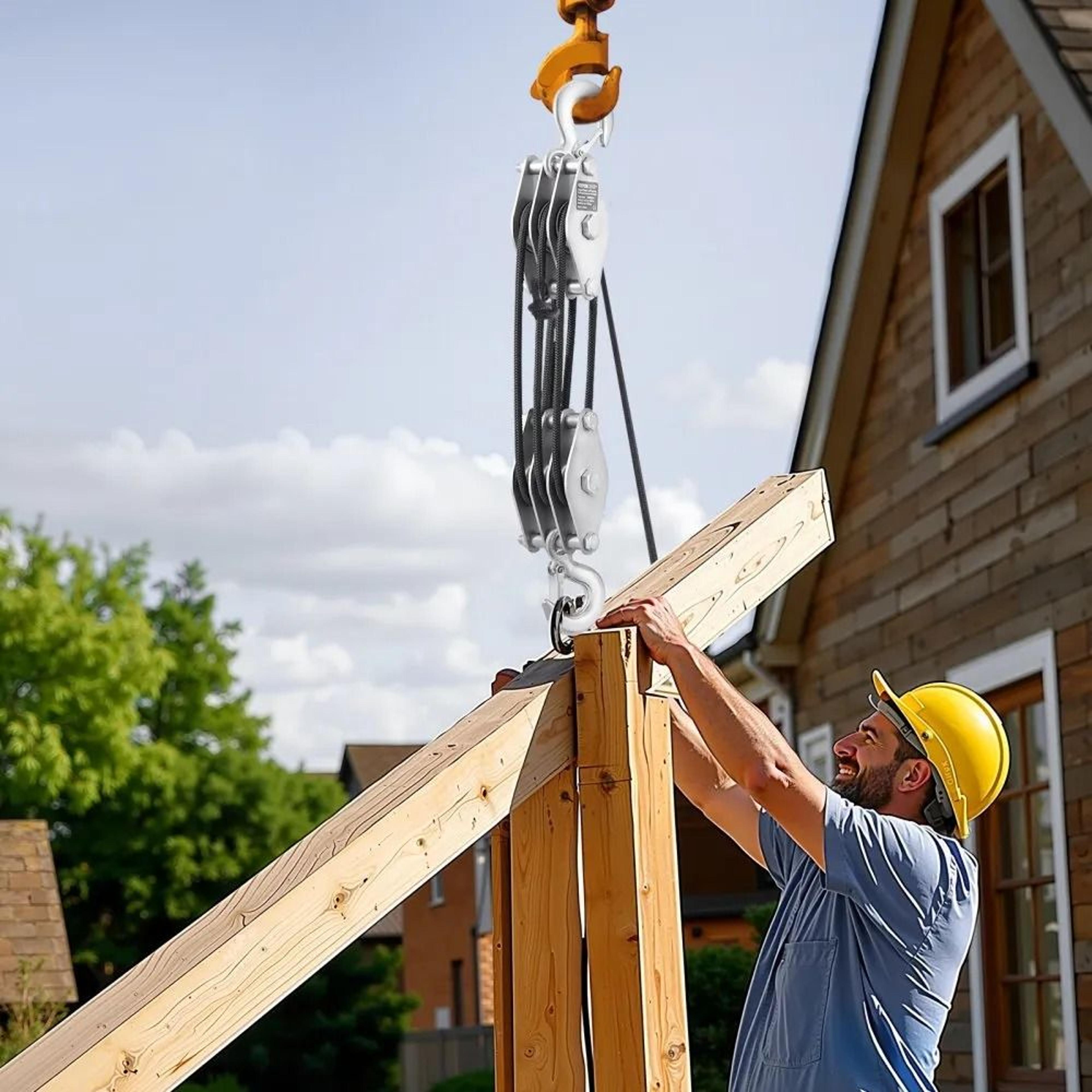 Heavy Duty Rope Pulley Hoist With 100 FT Rope And 5 To 1 Lifting Power 3