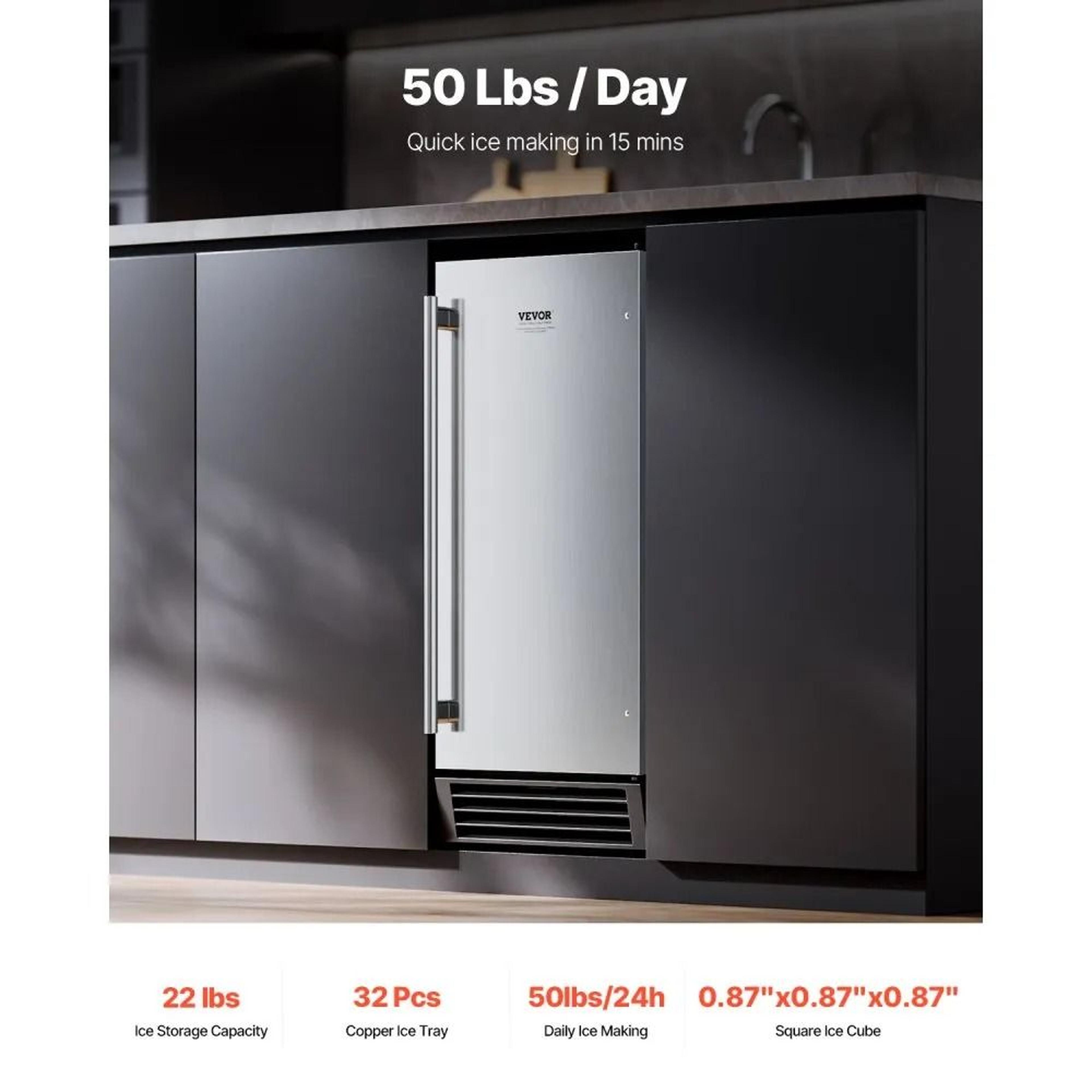 Undercounter Ice Maker With Drain Pump 50 Lb Daily Capacity And Reversible Door 1