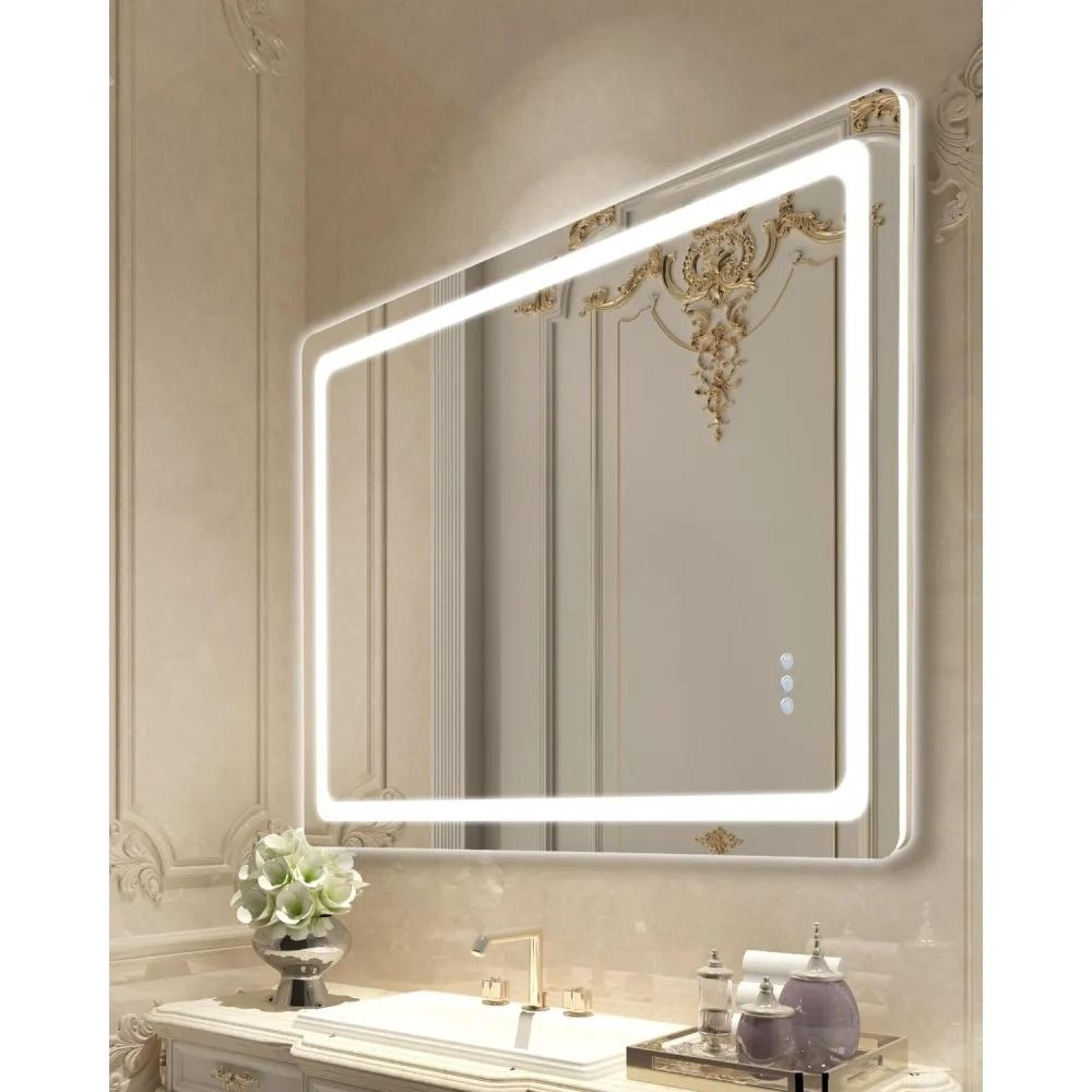 32 x 48 inch led bathroom vanity mirror with front and back lighting anti-fog and dimmable touch control