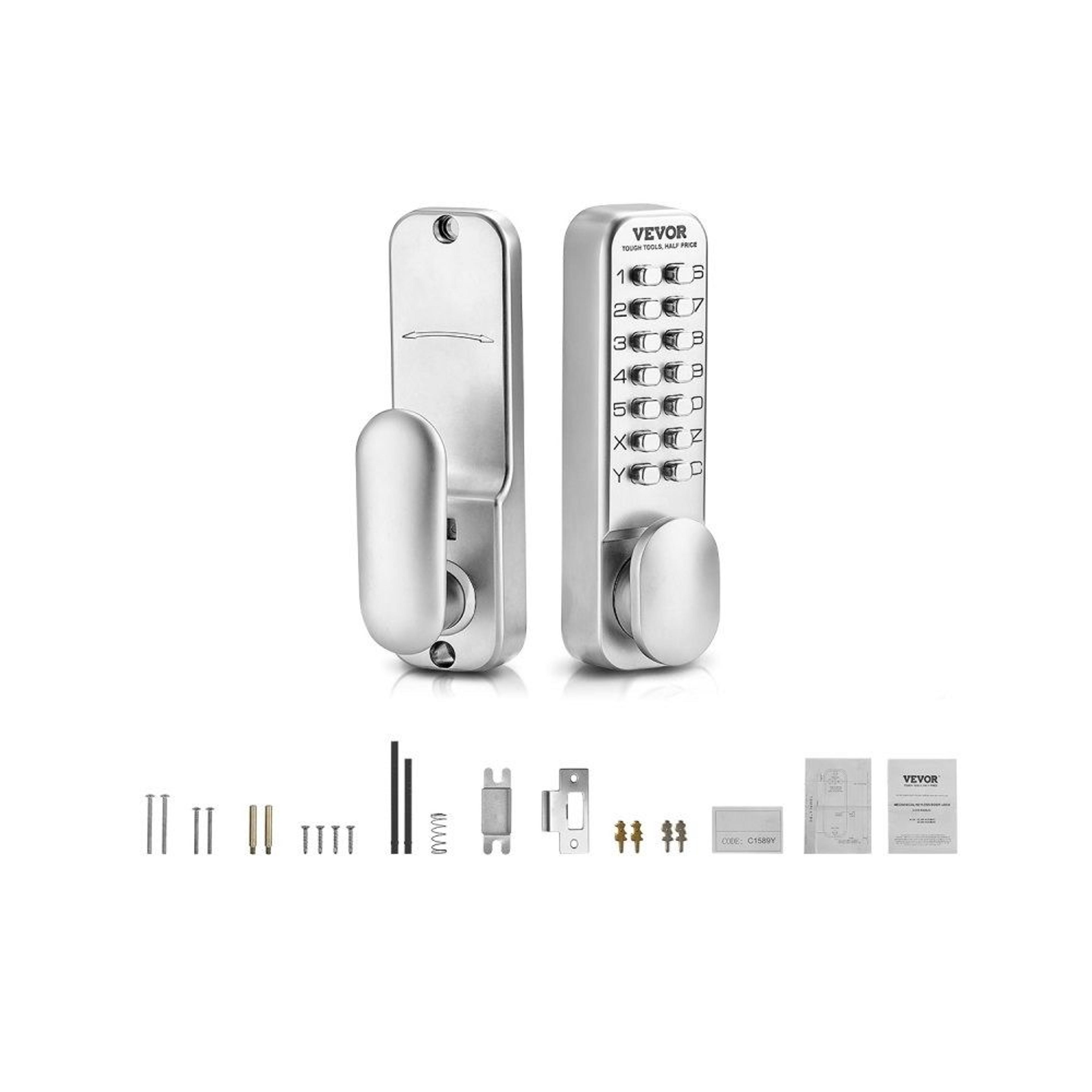 mechanical keyless entry door lock with 14-key keypad and automatic locking