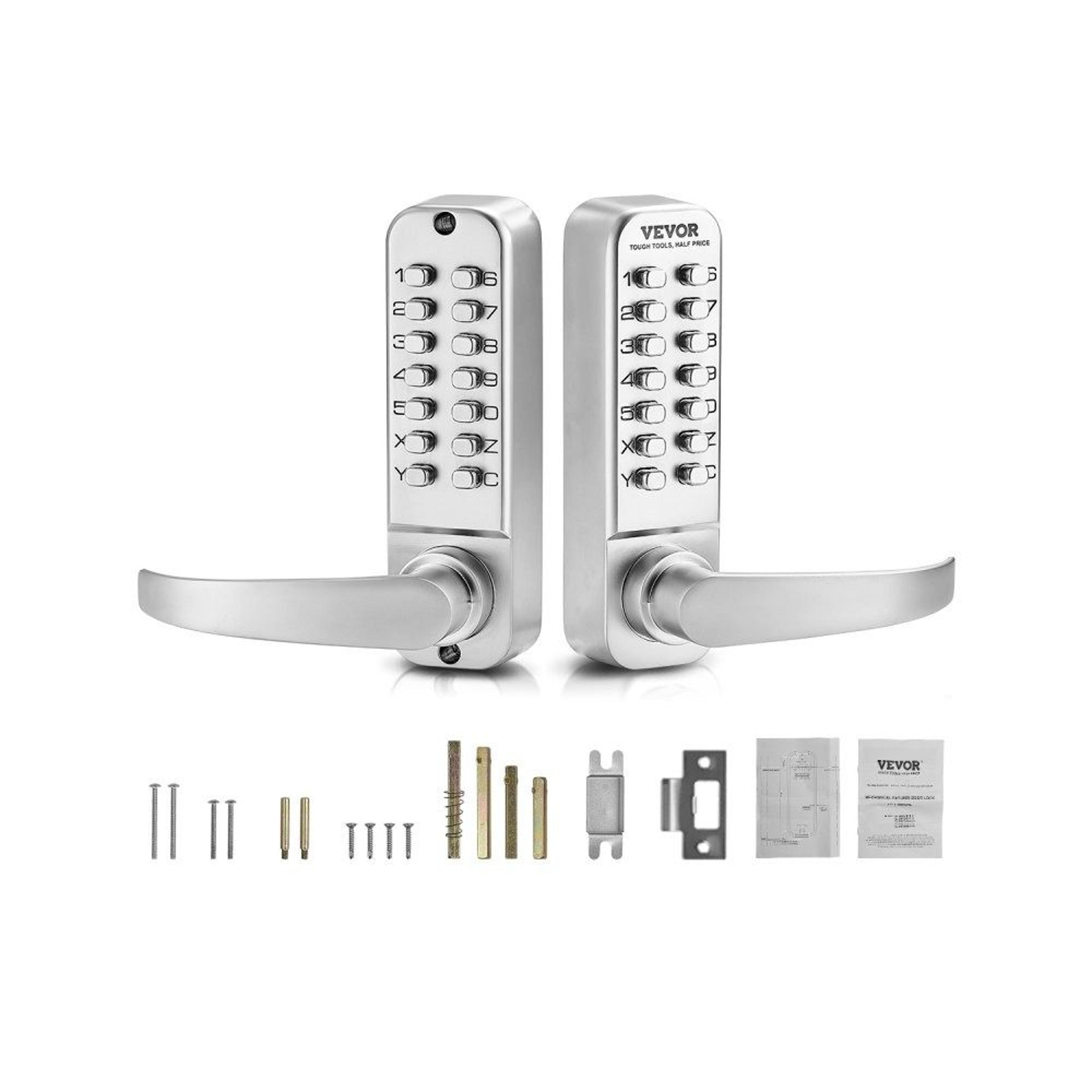 mechanical keyless entry door lock with 14-key keypad and double-sided stainless steel plates