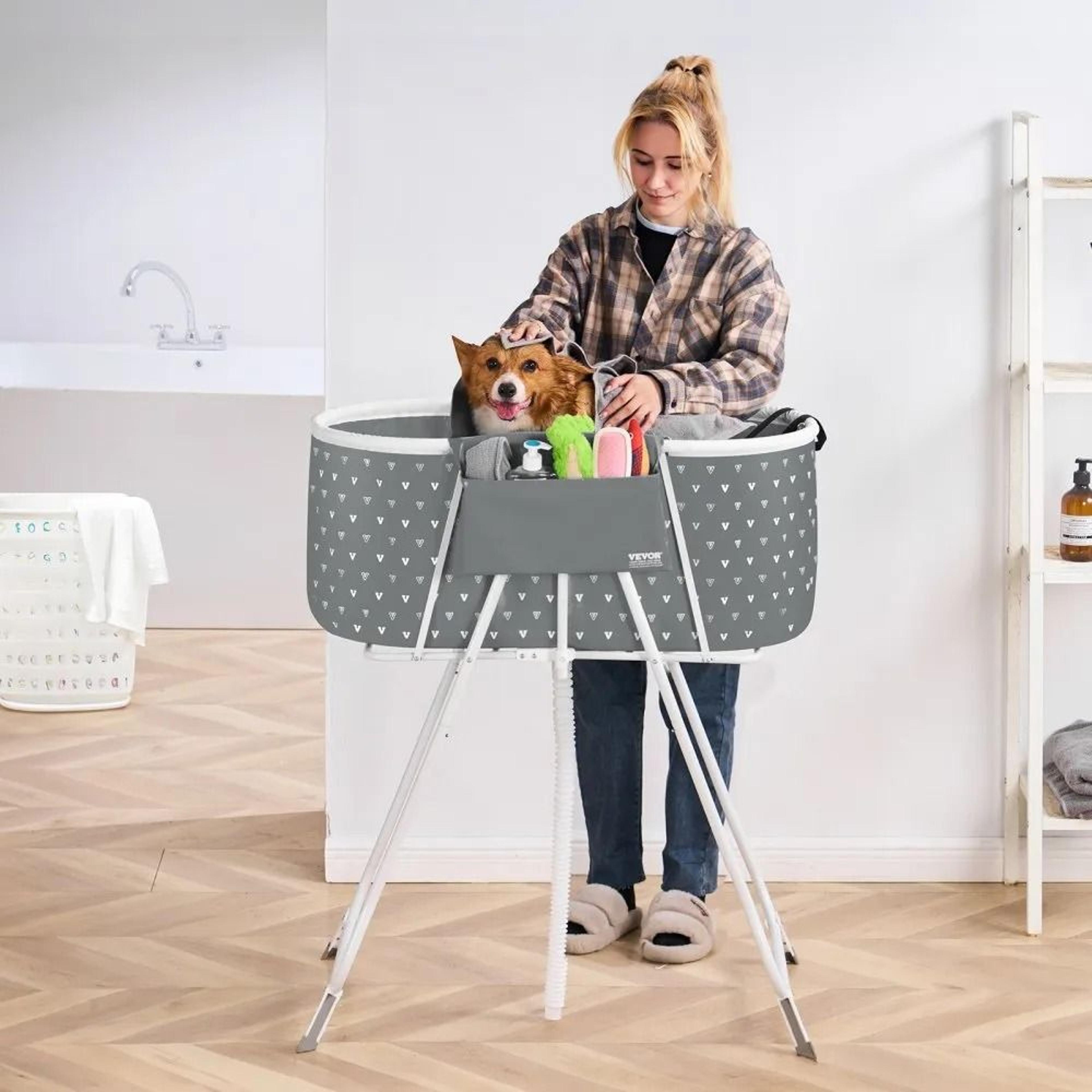 Elevated Foldable Pet Bathtub With Efficient Drainage System Light Grey 6