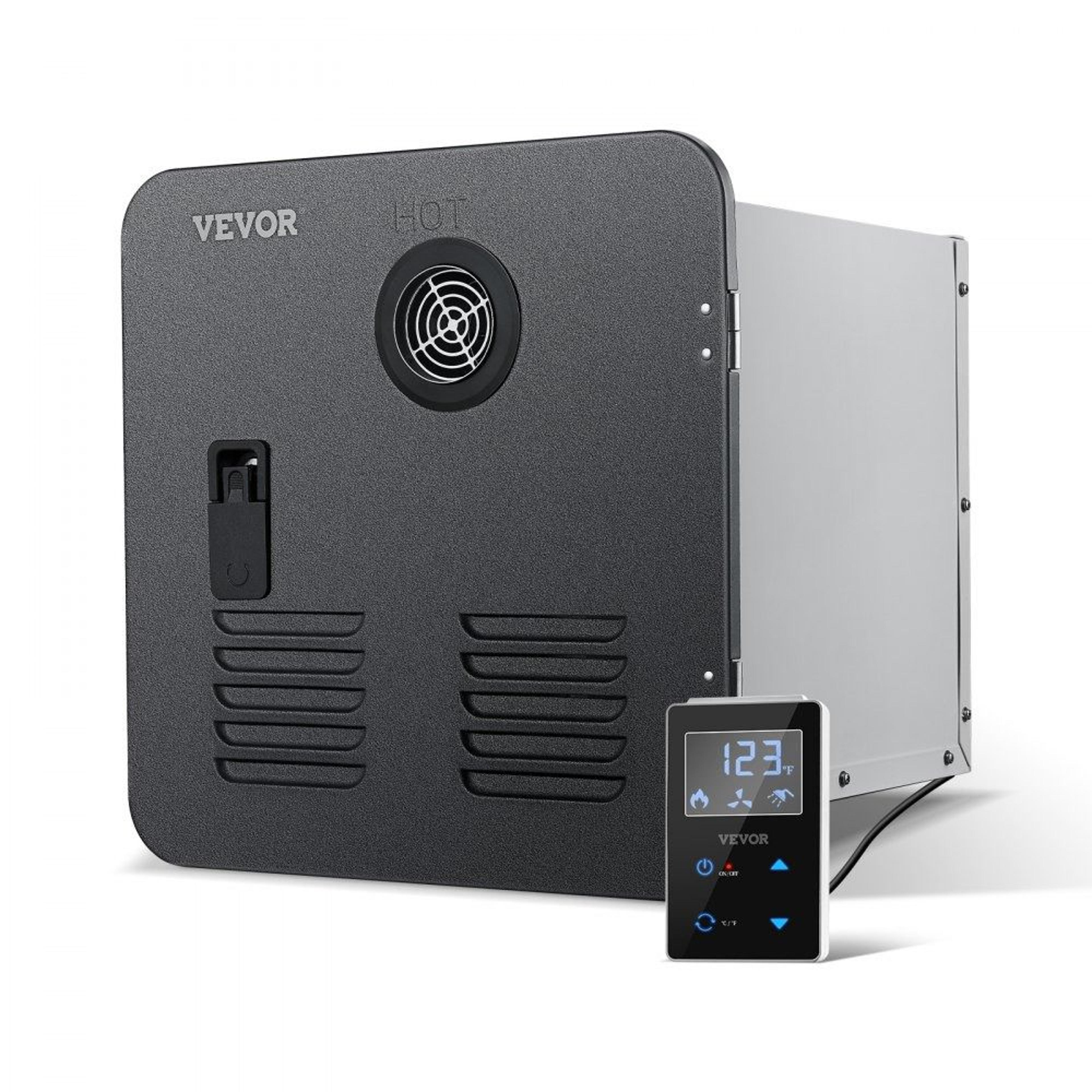 rv tankless water heater with 15x15 inch black door and remote