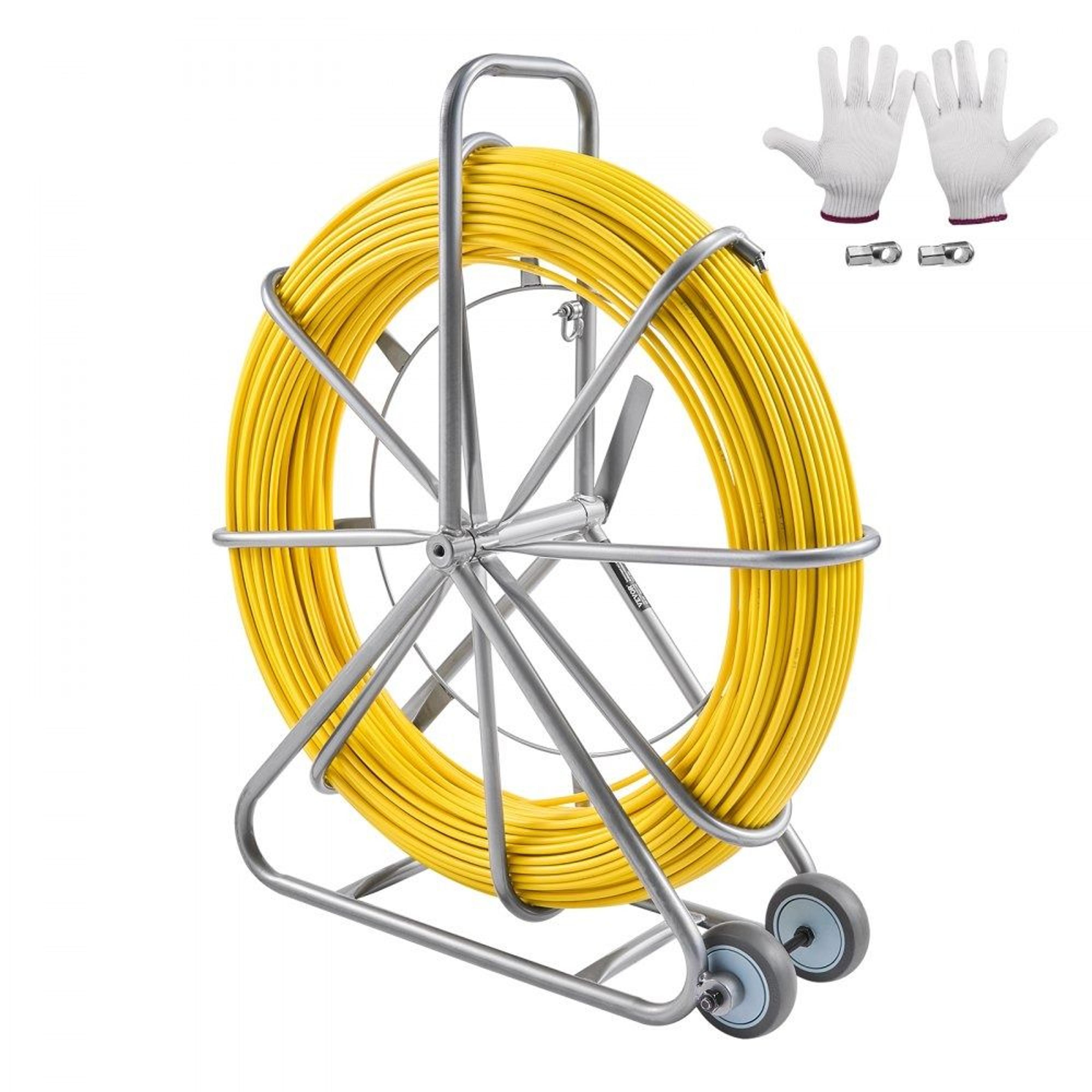 656 ft fiberglass fish tape duct rodder wire puller with steel stand 5/16 in cable