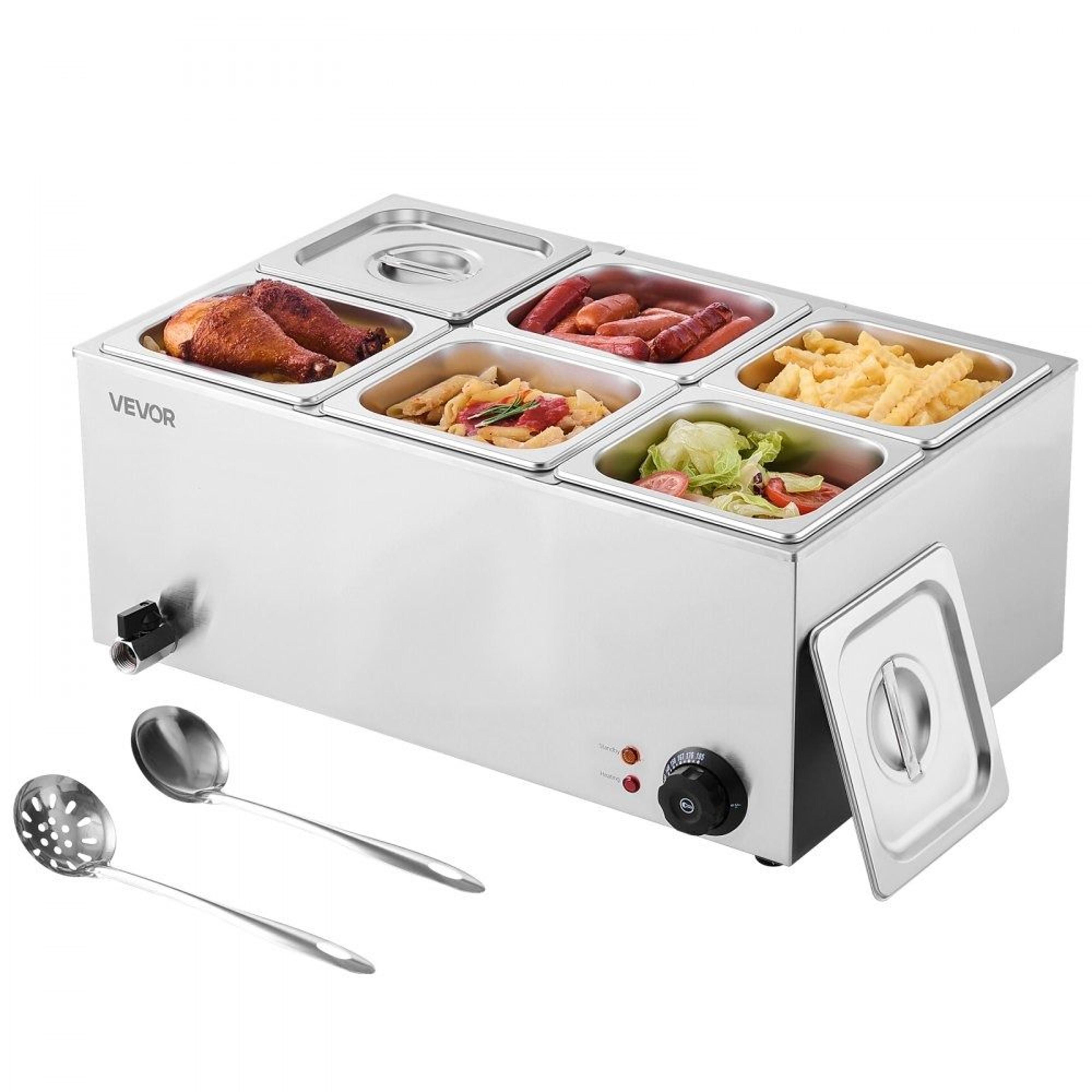 24qt commercial food warmer 6 pan electric steam table 1200w stainless steel buffet bain marie