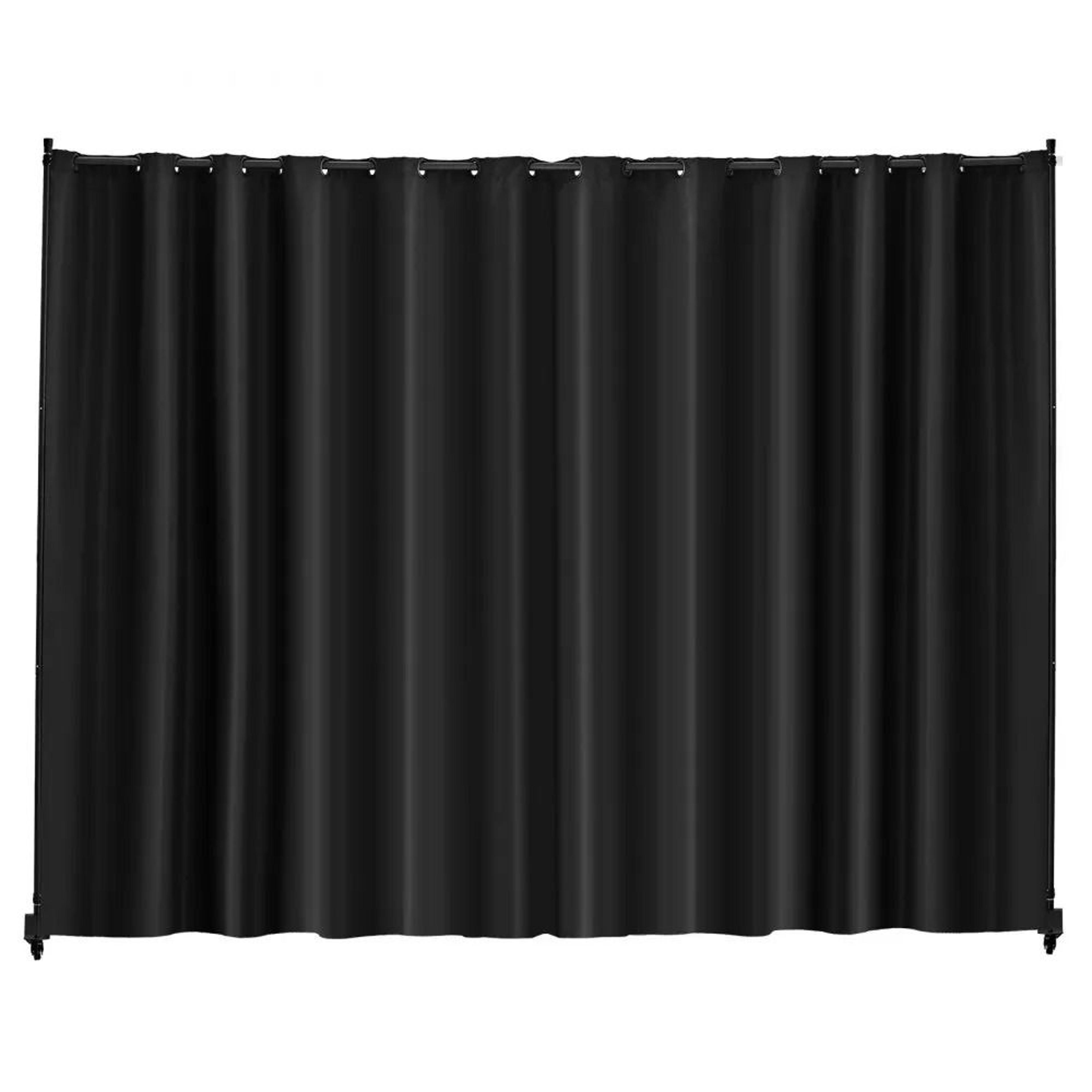 portable panel room divider privacy screen with wheels and curtain stand black
