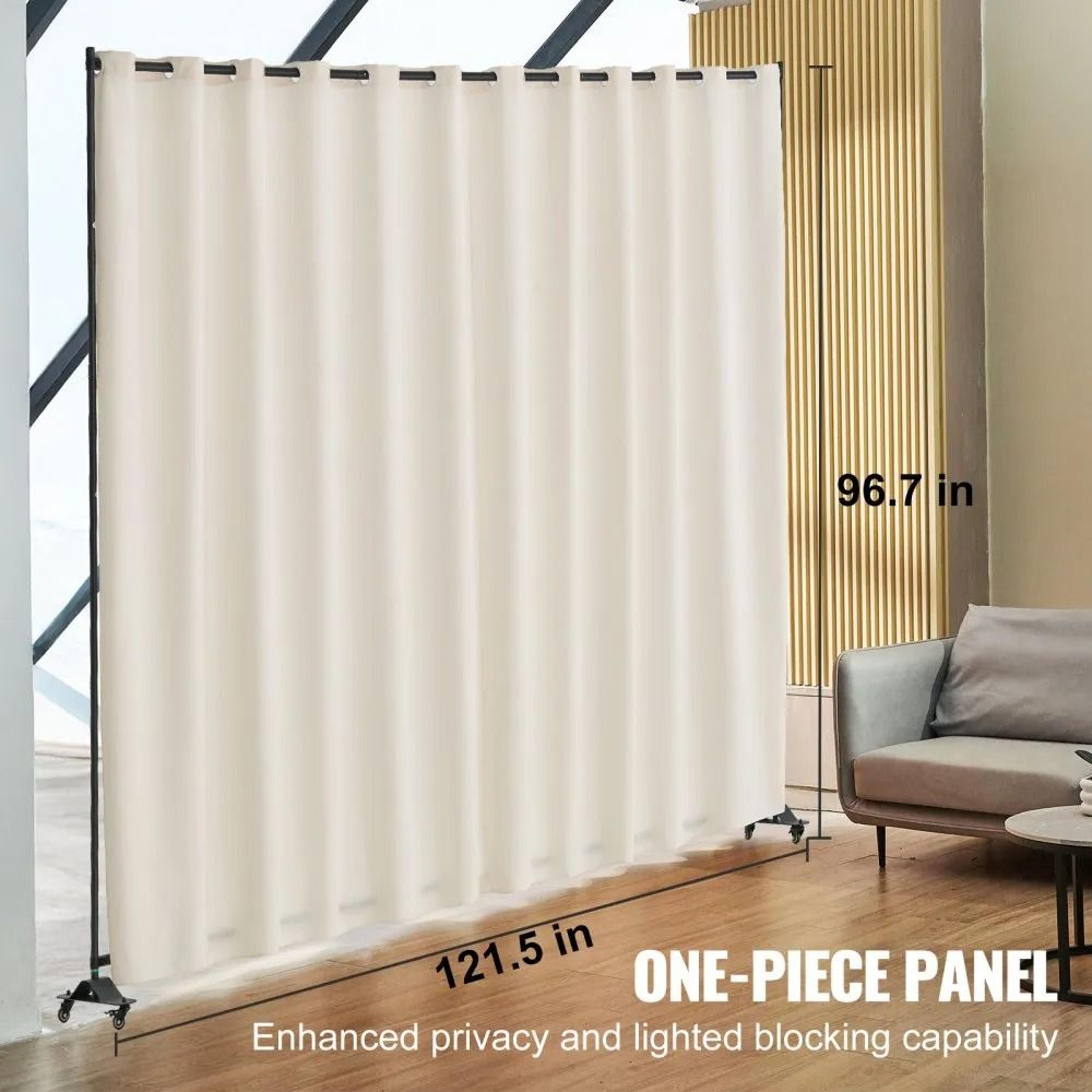 Portable Panel Room Divider With Wheels Freestanding Privacy Screen Curtain Stand Beige 4