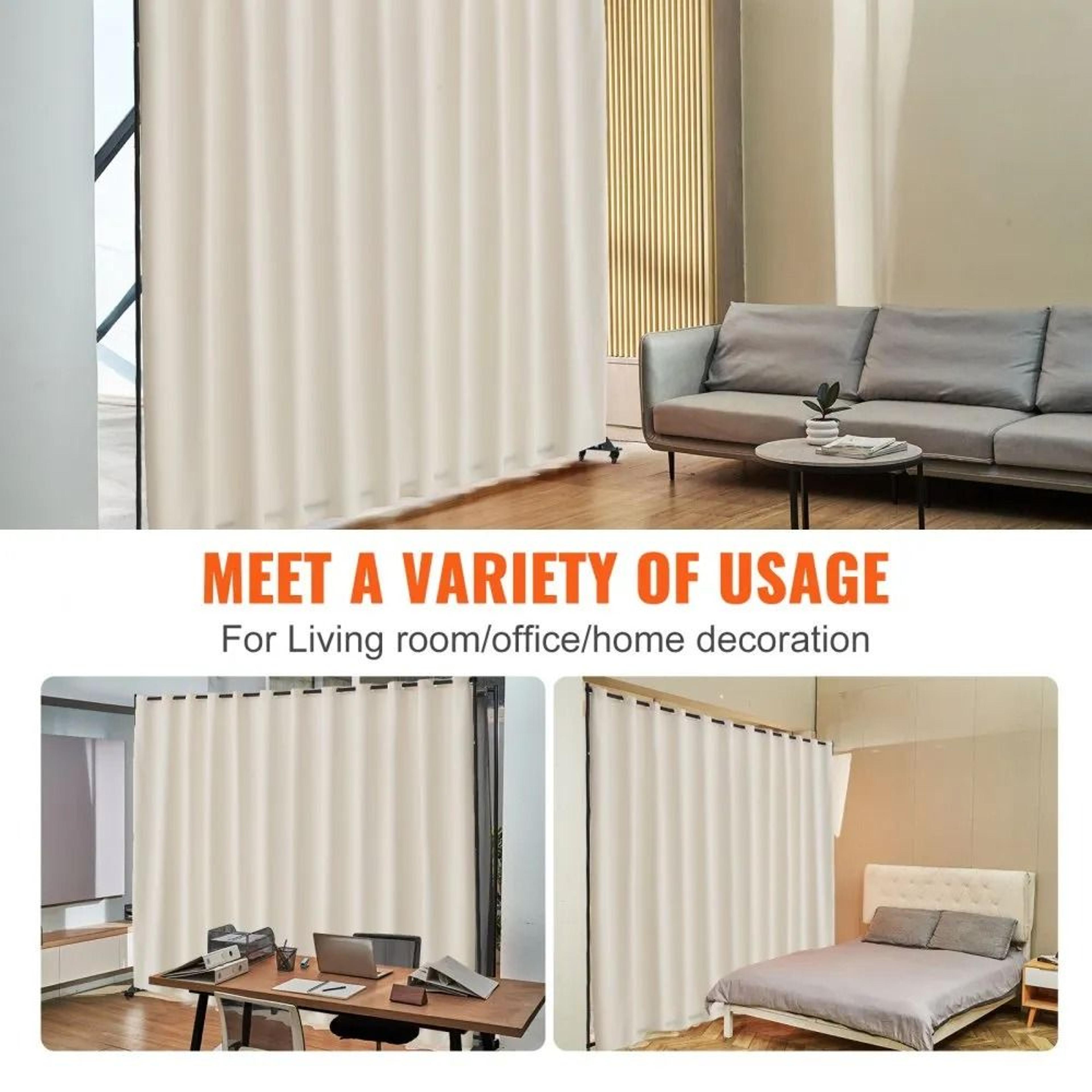 Portable Panel Room Divider With Wheels Freestanding Privacy Screen Curtain Stand Beige 5