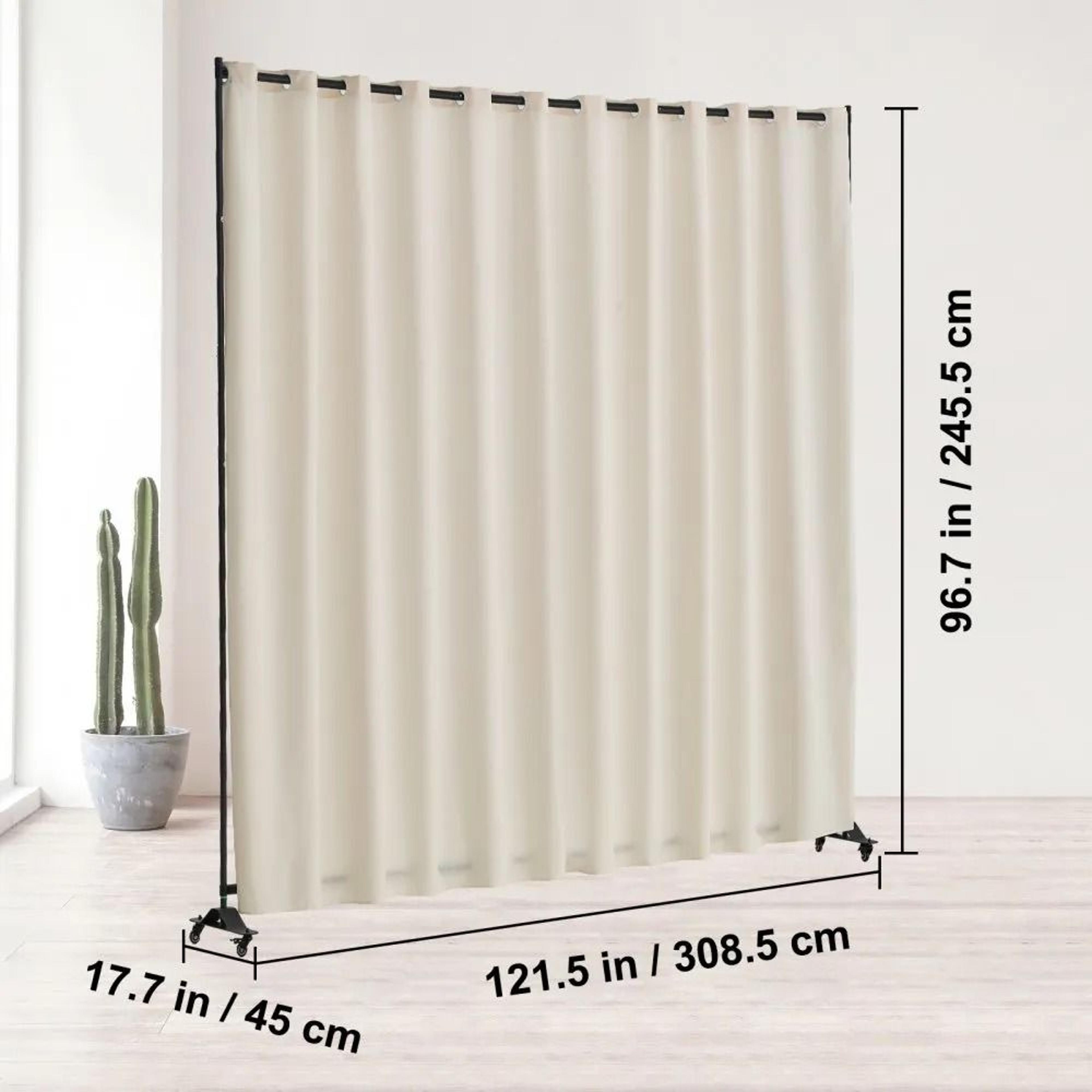 Portable Panel Room Divider With Wheels Freestanding Privacy Screen Curtain Stand Beige 6