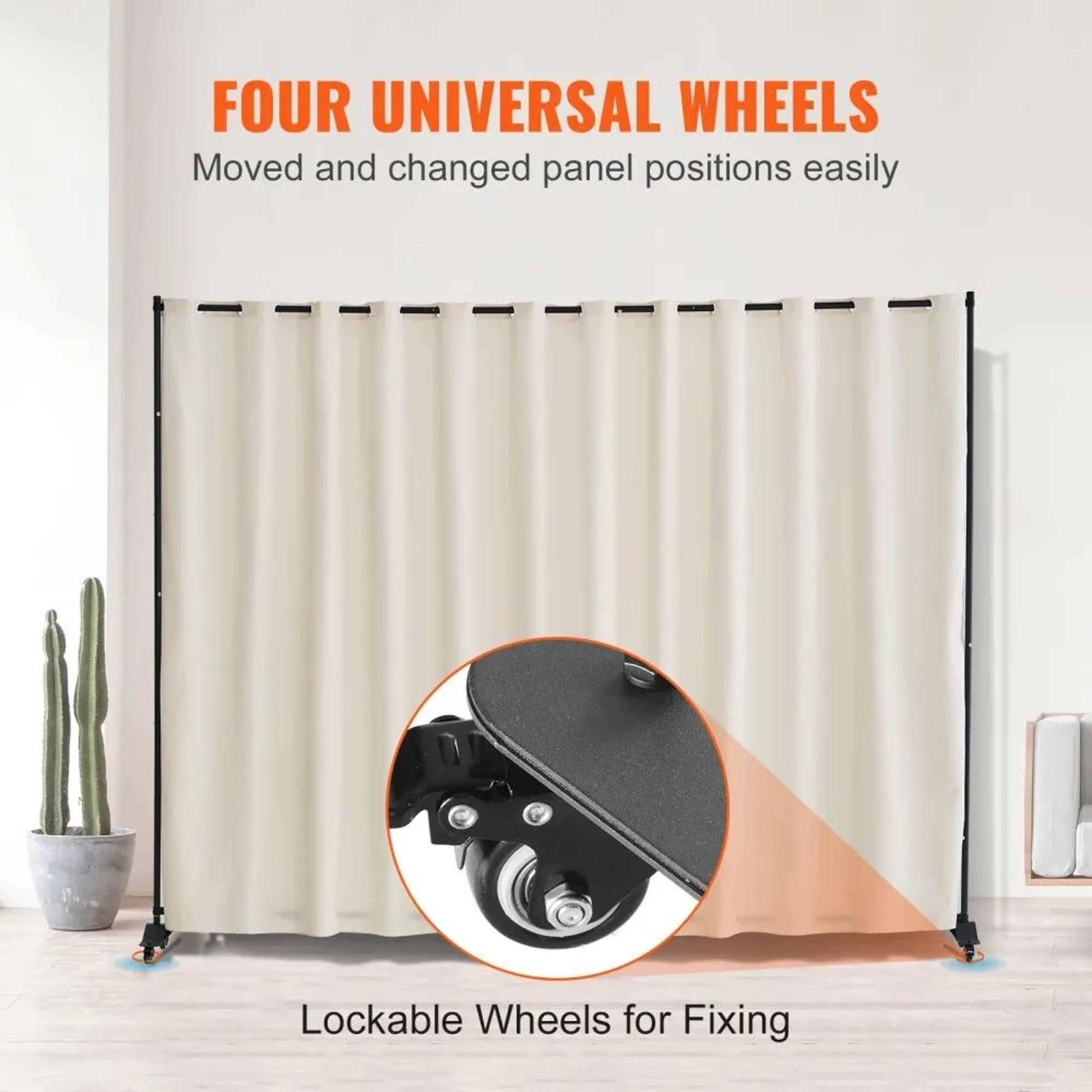 Portable Panel Room Divider With Wheels Freestanding Privacy Screen Curtain Stand Beige 2