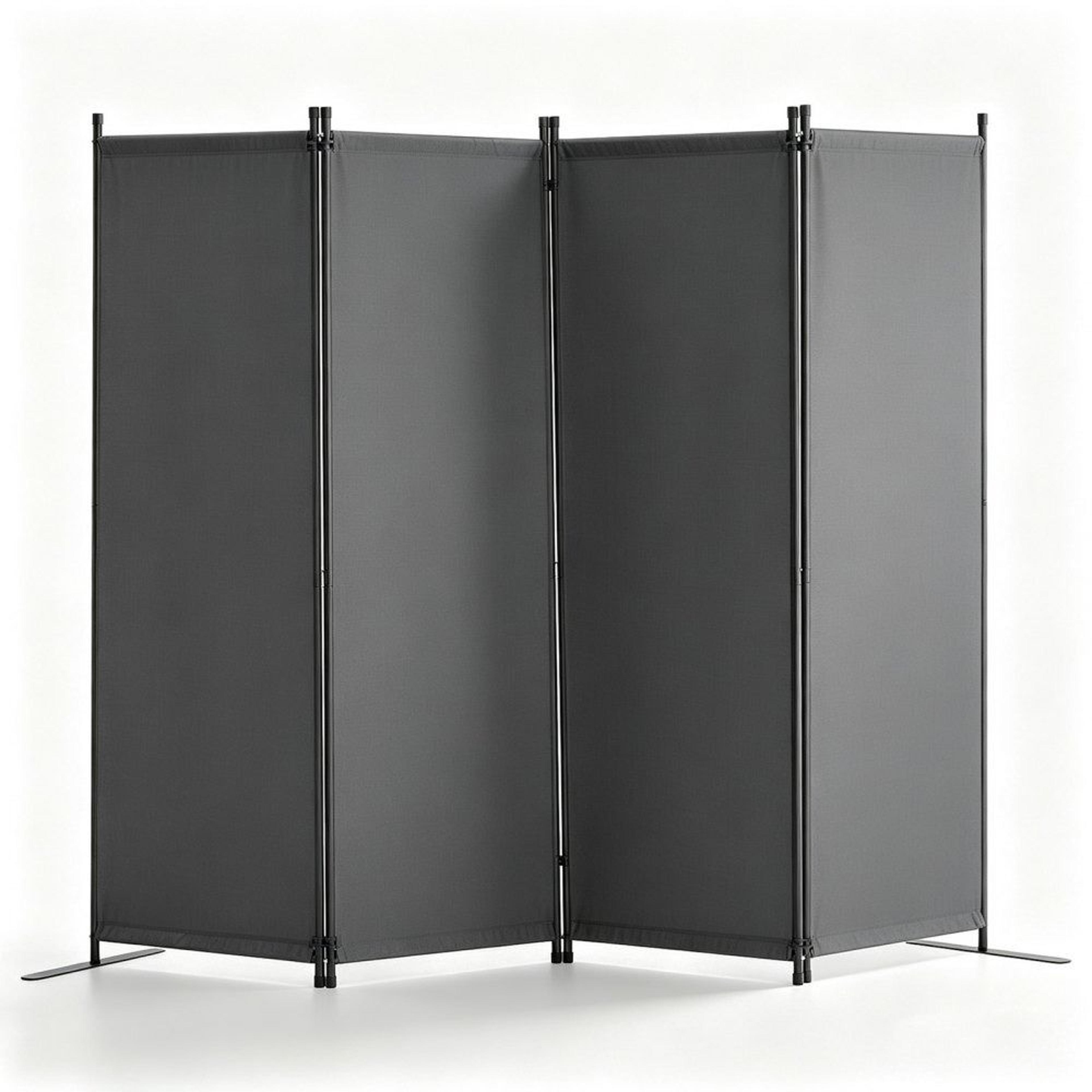 light gray 4 panel folding room divider fabric privacy screen with metal frame