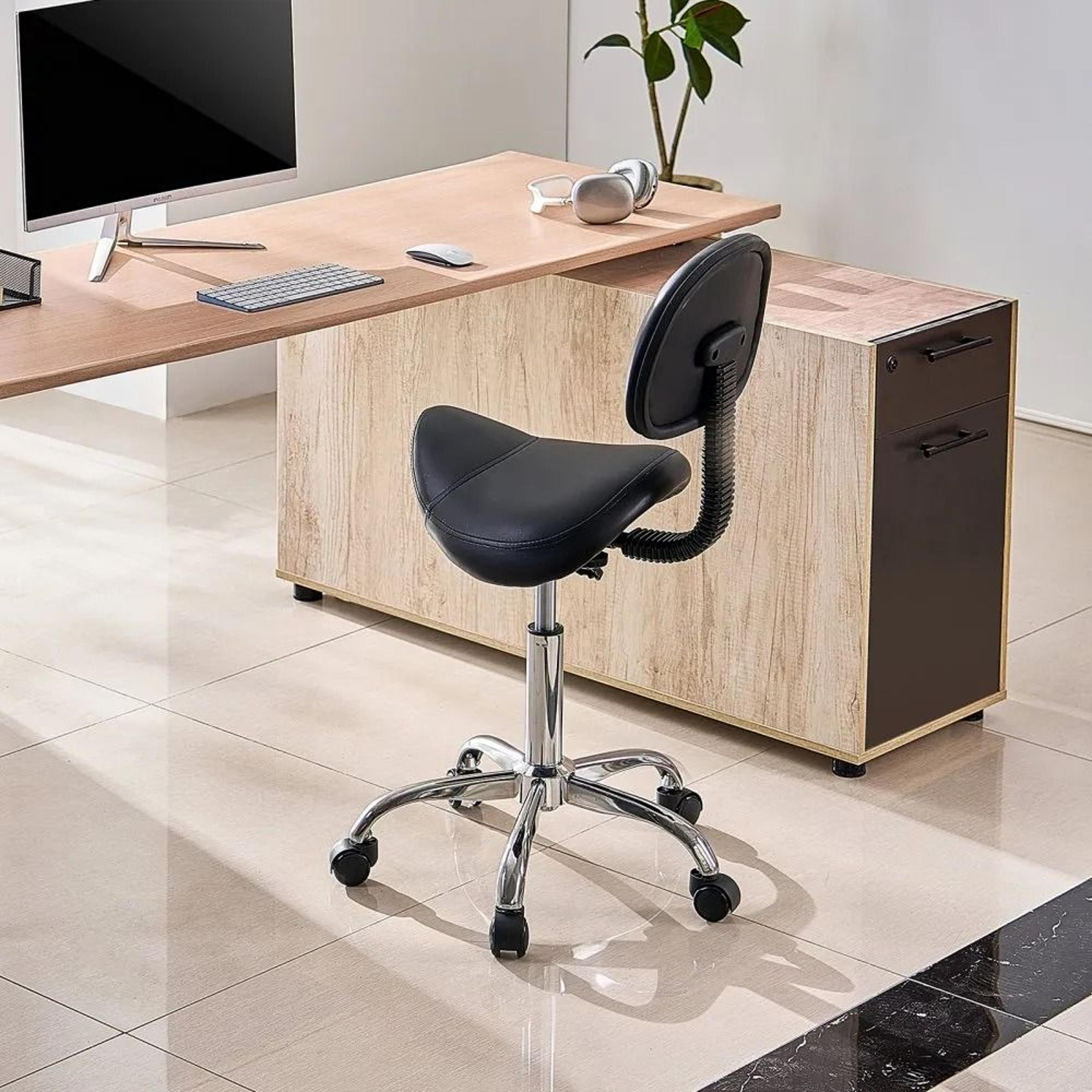 Ergonomic Adjustable Saddle Stool With Backrest And Rolling Wheels 5
