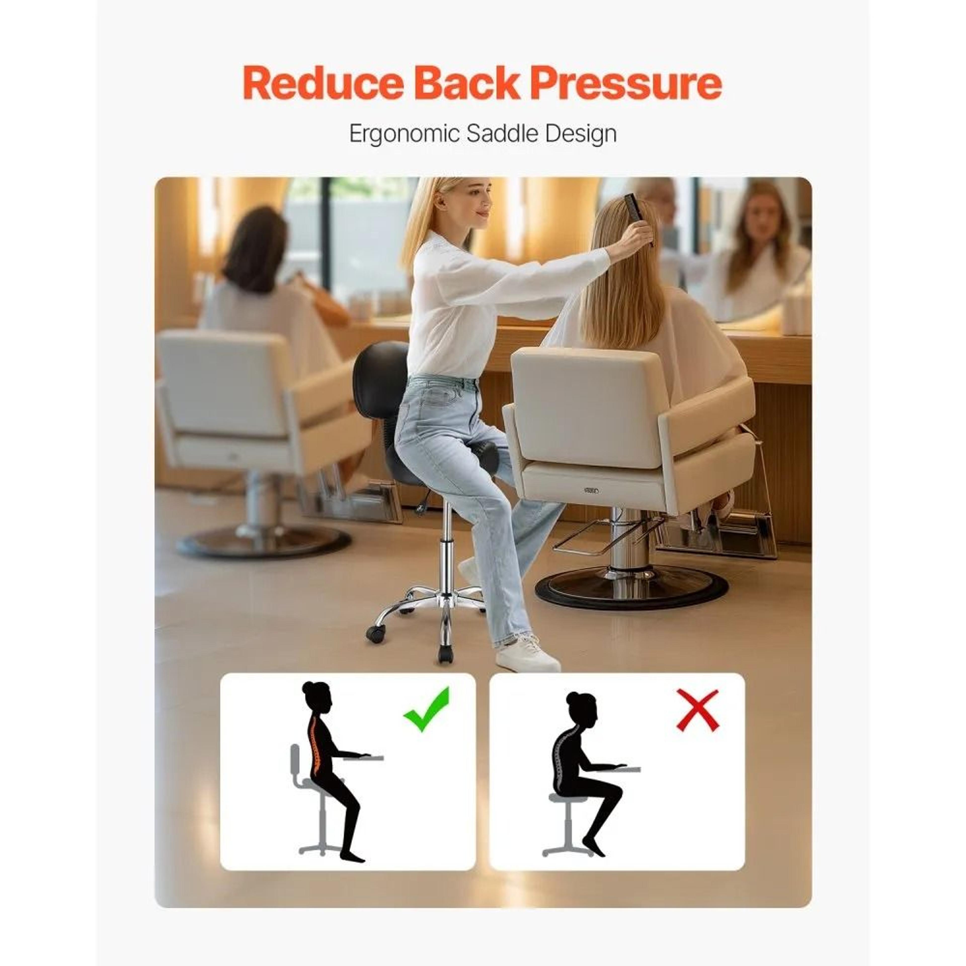 Ergonomic Adjustable Saddle Stool With Backrest And Rolling Wheels 3