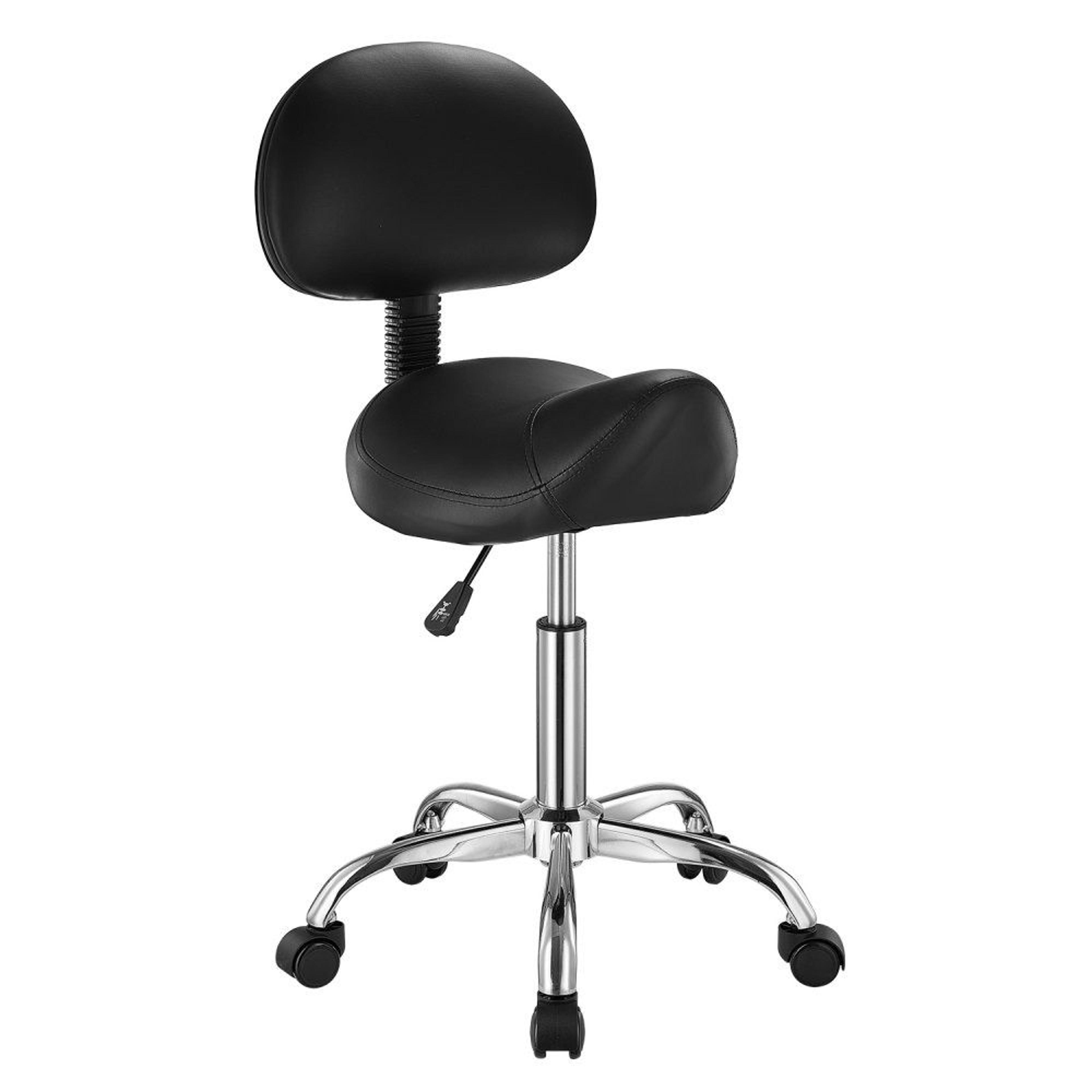 ergonomic adjustable saddle stool with backrest and rolling wheels