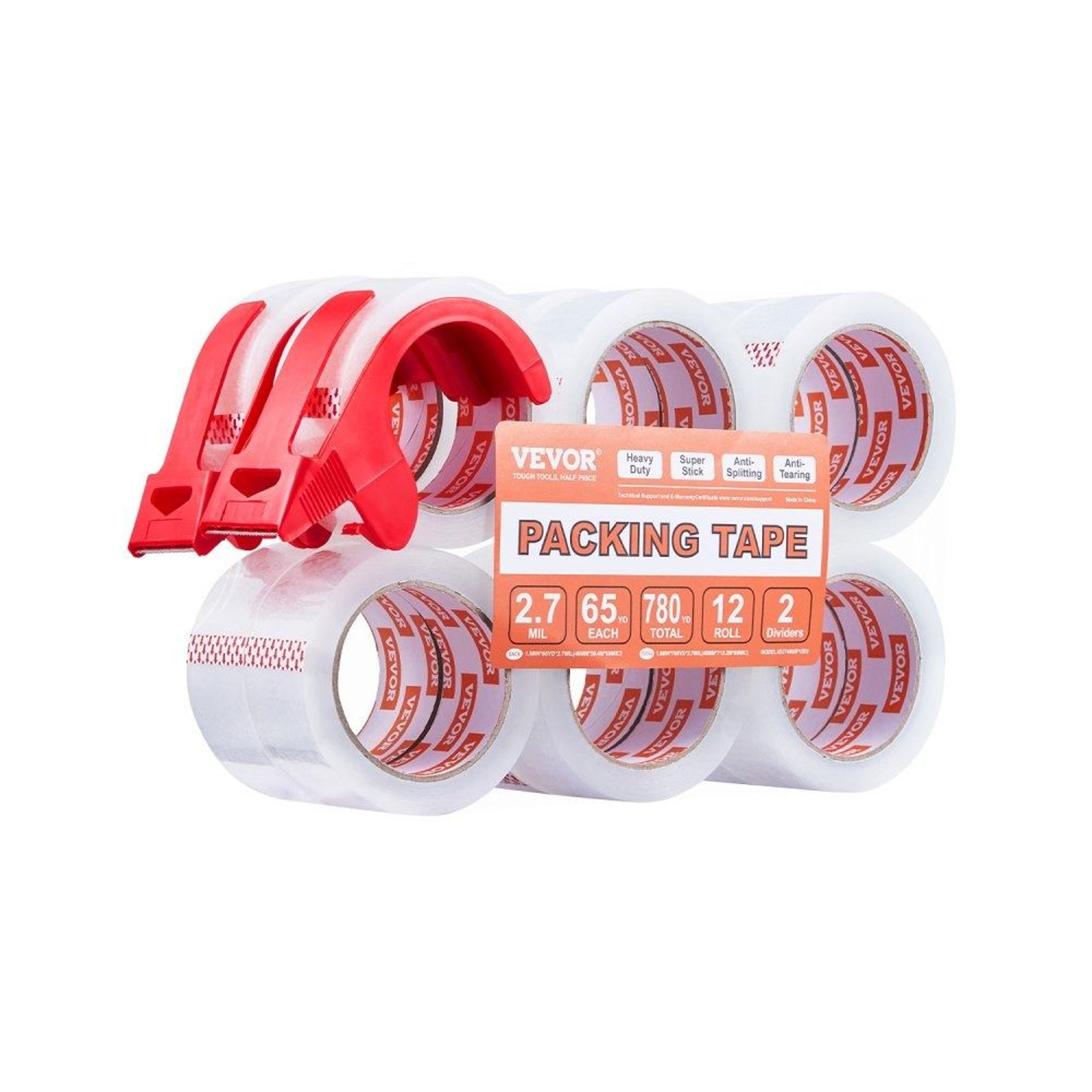 heavy duty clear packing tape 1.88 inch x 65 yard 12 rolls with 2 dispensers