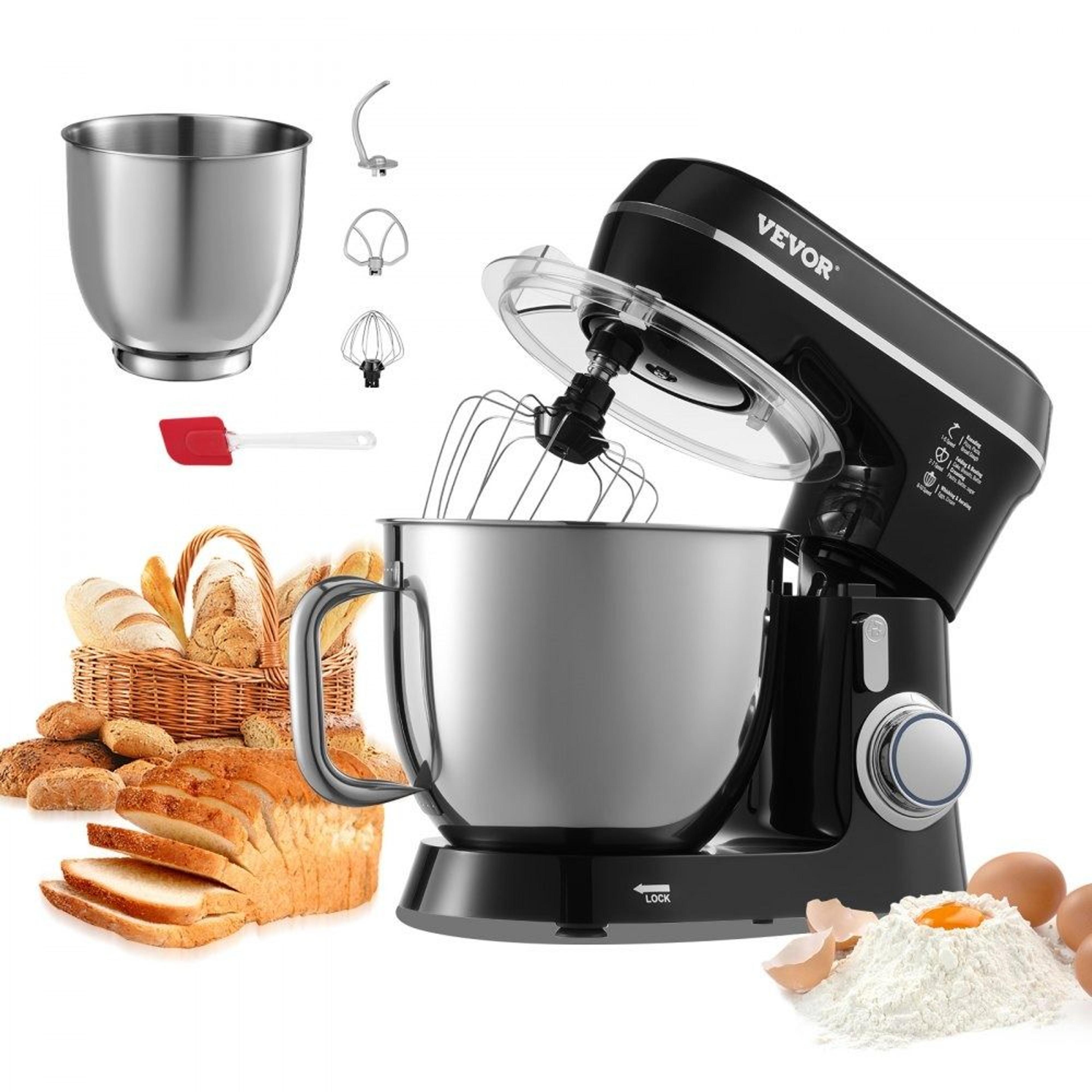 10 speed tilt head food stand mixer with two stainless steel bowls 5.3qt and 4.4qt