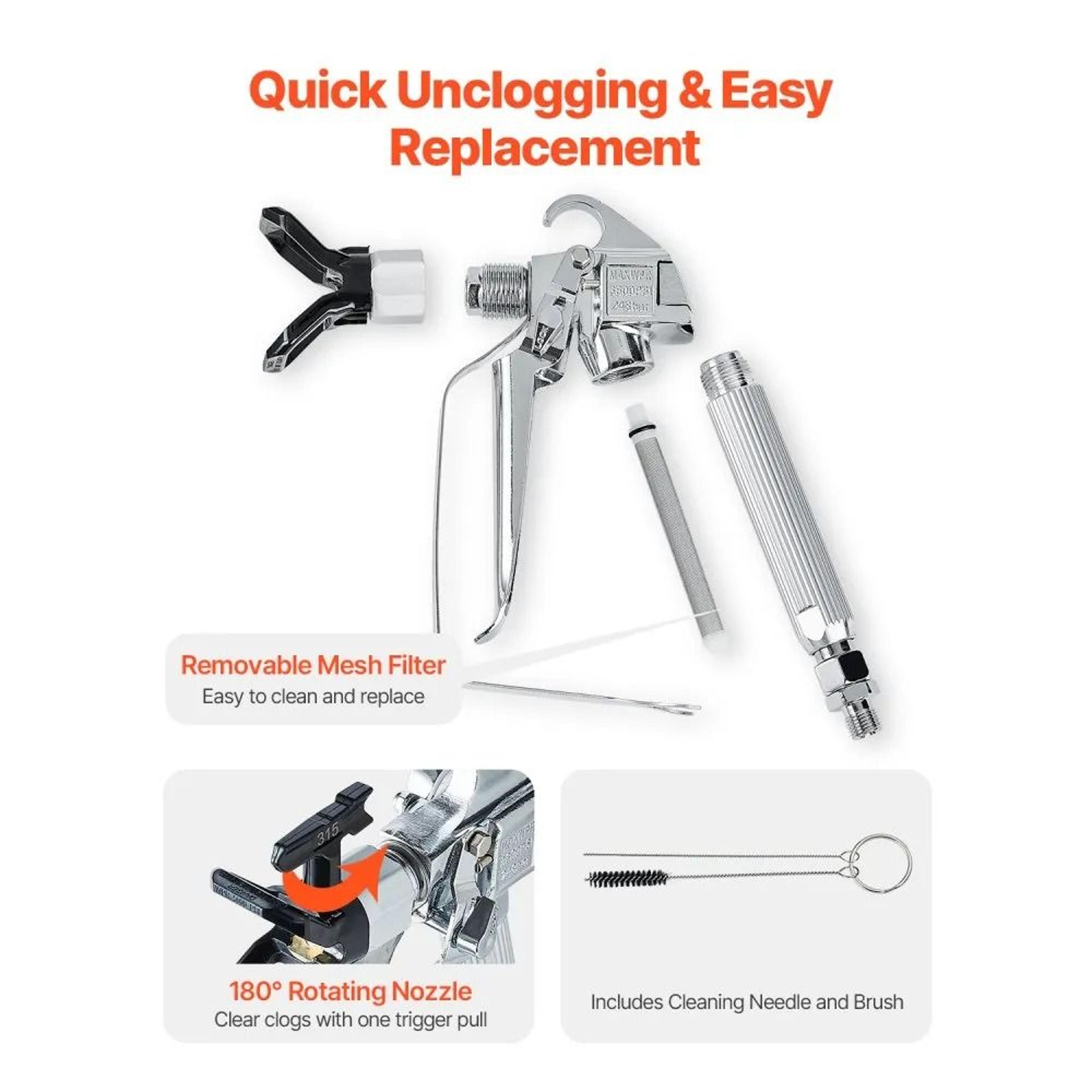 3600PSI High Pressure Airless Paint Sprayer Gun Kit With 517 Tip Filters And Cleaning Accessories 5