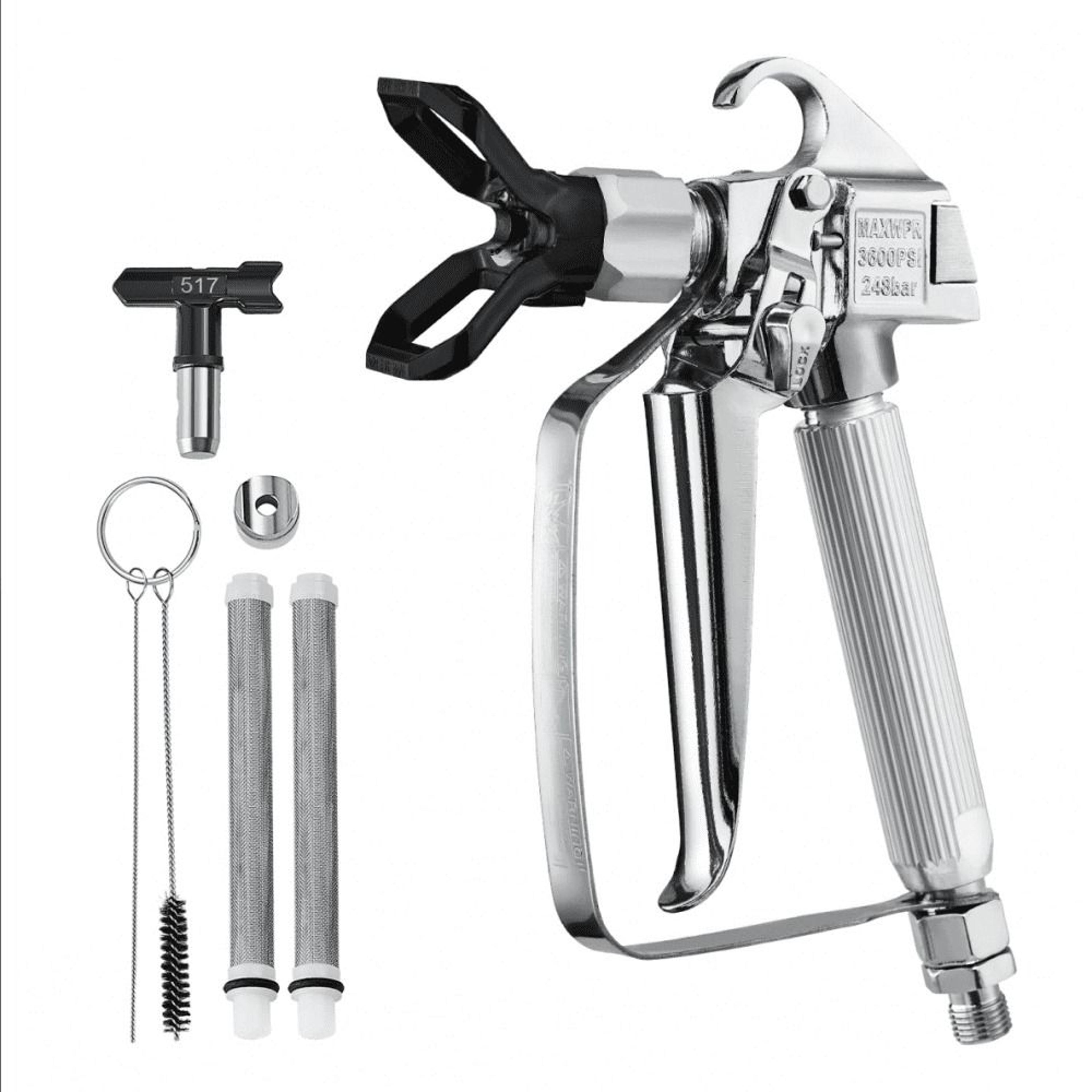 3600psi high pressure airless paint sprayer gun kit with 517 tip filters and cleaning accessories
