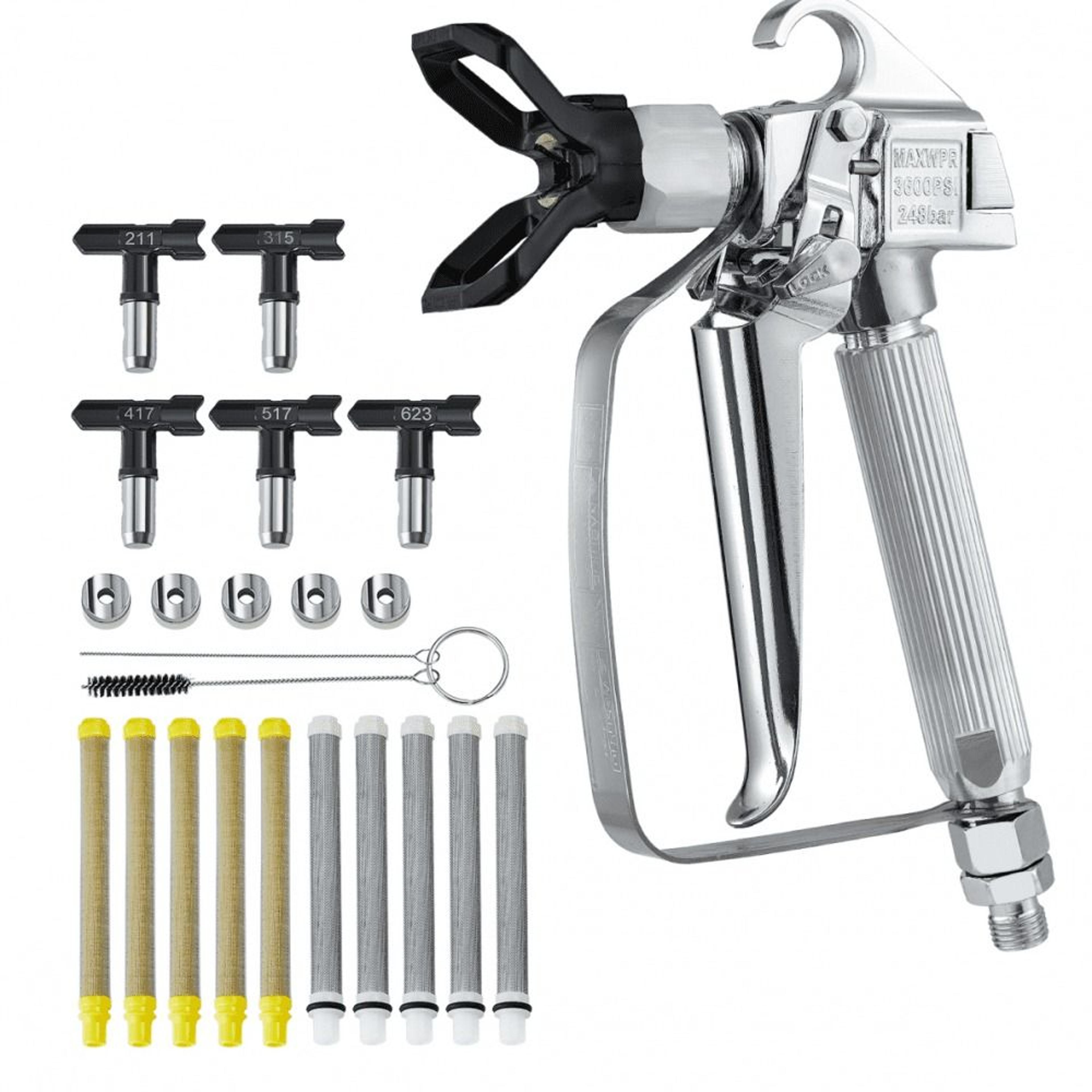 airless paint spray gun 3600psi high pressure sprayer kit with 5 tips and cleaning kit