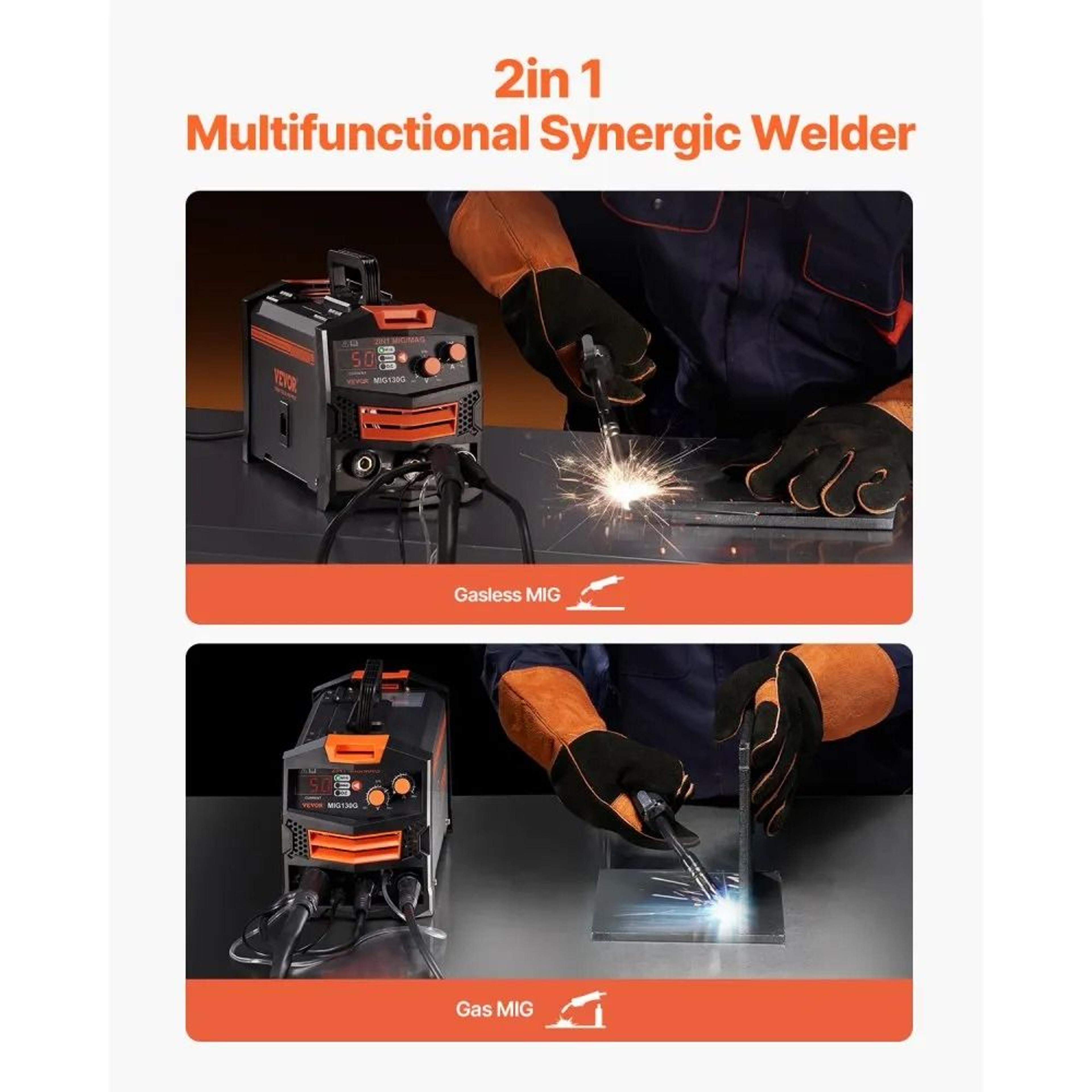 130A Synergic MIG Welder 110V Portable 2in1 Gas And Flux Core Welding Machine 6