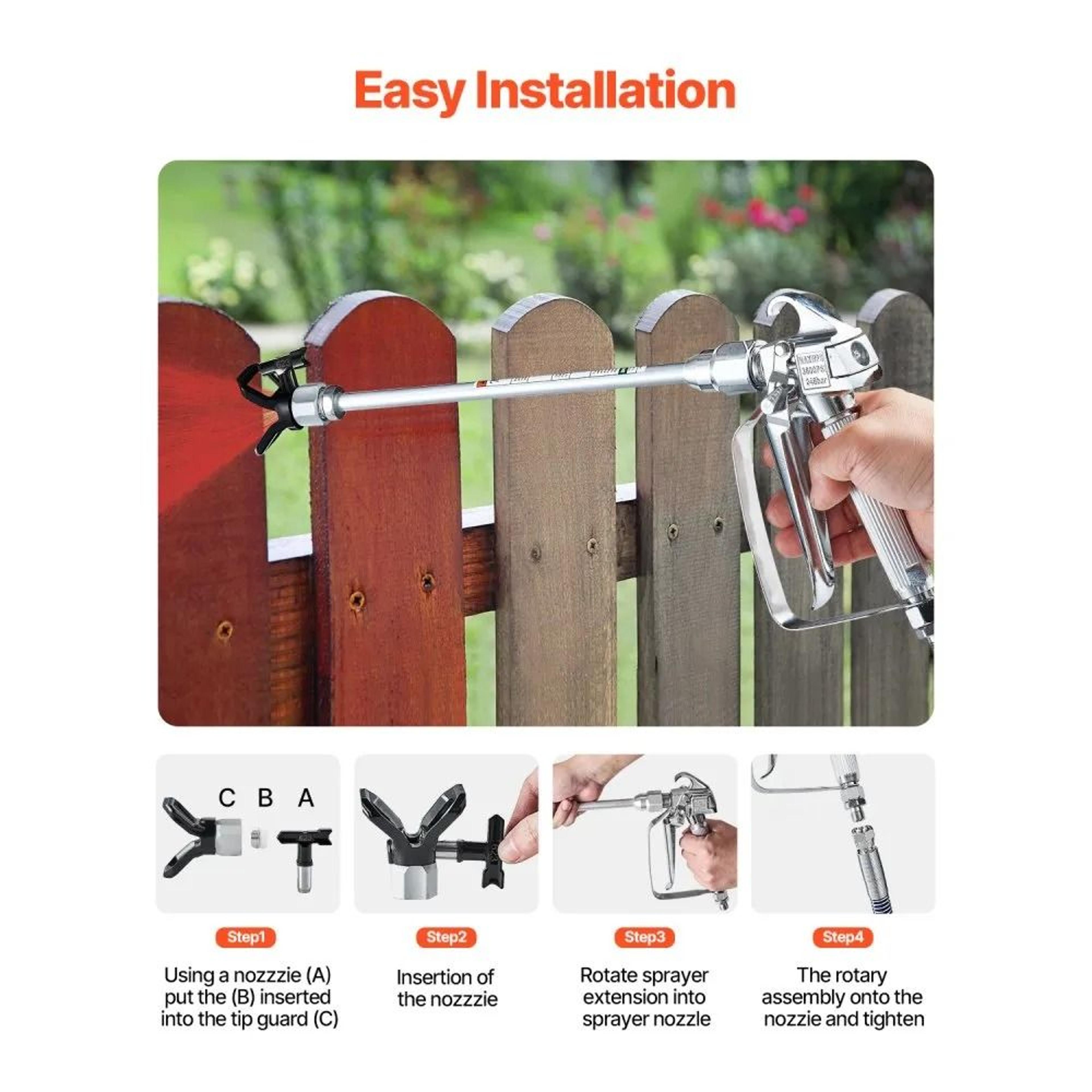 3600 PSI Airless Paint Spray Gun And Hose Kit With 5 Spray Tips And Extension Rods 1