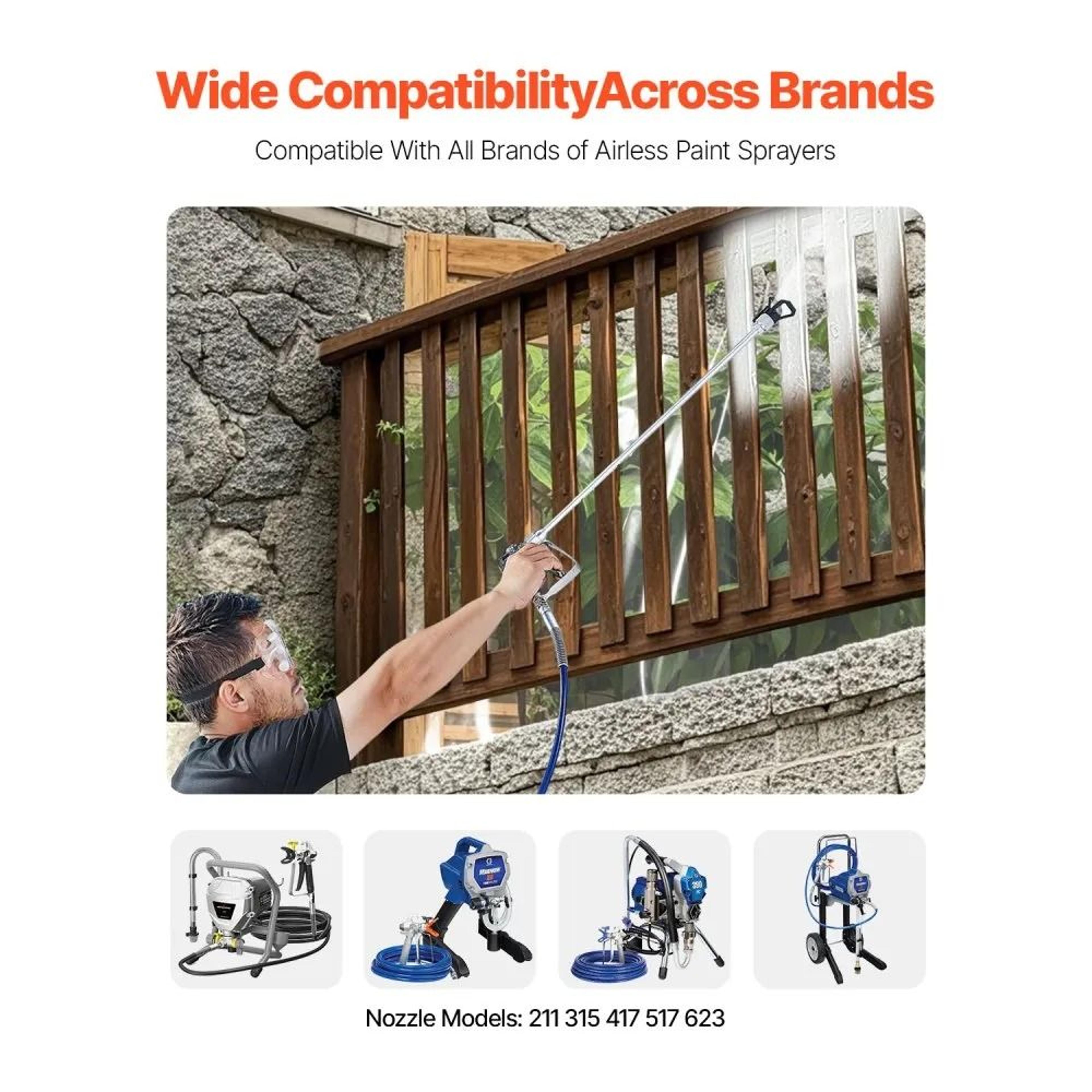 3600 PSI Airless Paint Spray Gun And Hose Kit With 5 Spray Tips And Extension Rods 3
