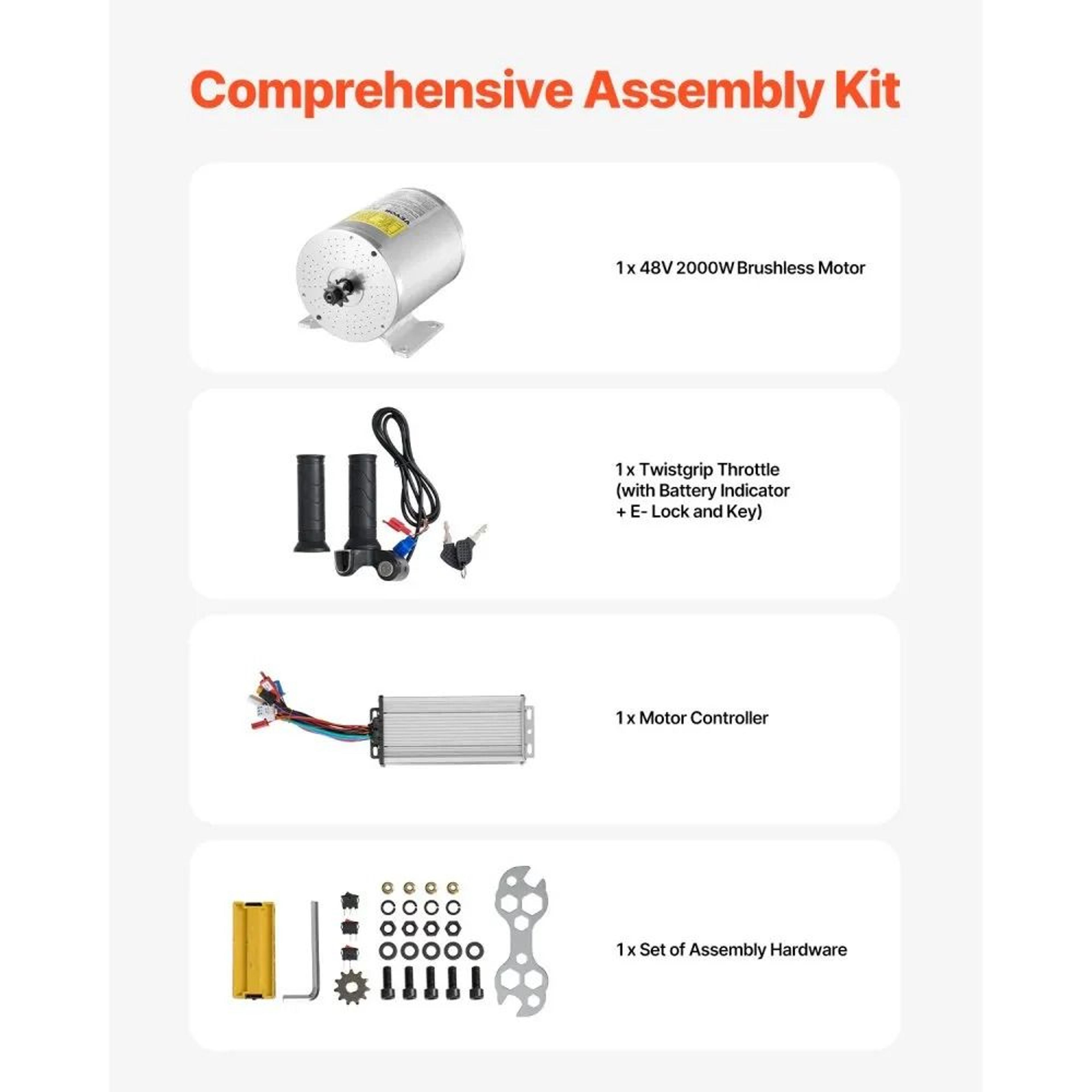 2000W 48V Brushless DC Motor Kit With Speed Controller And Throttle Grip 5