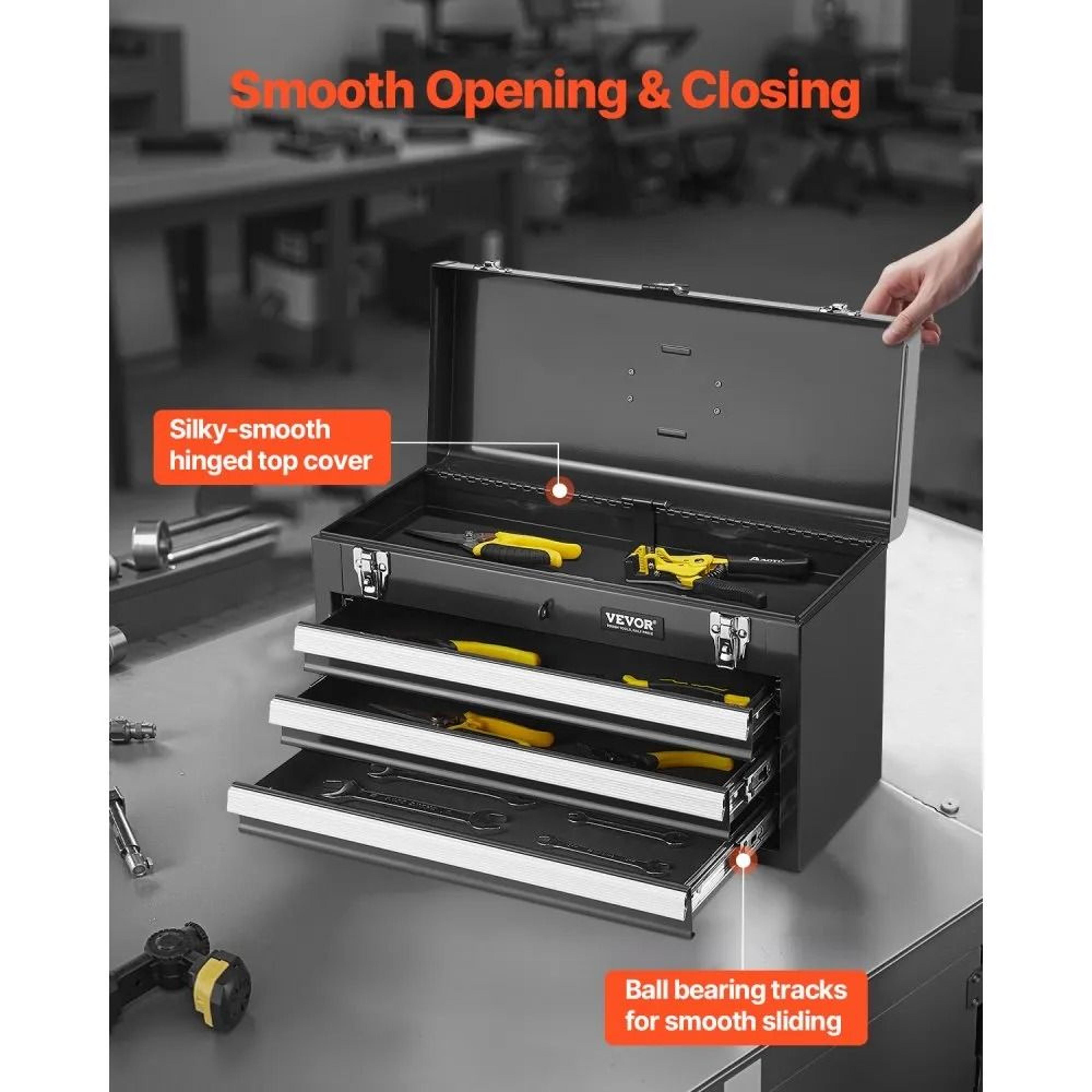 Portable Metal Tool Box With 3 Drawers And Locking Lid 205 Inch 3
