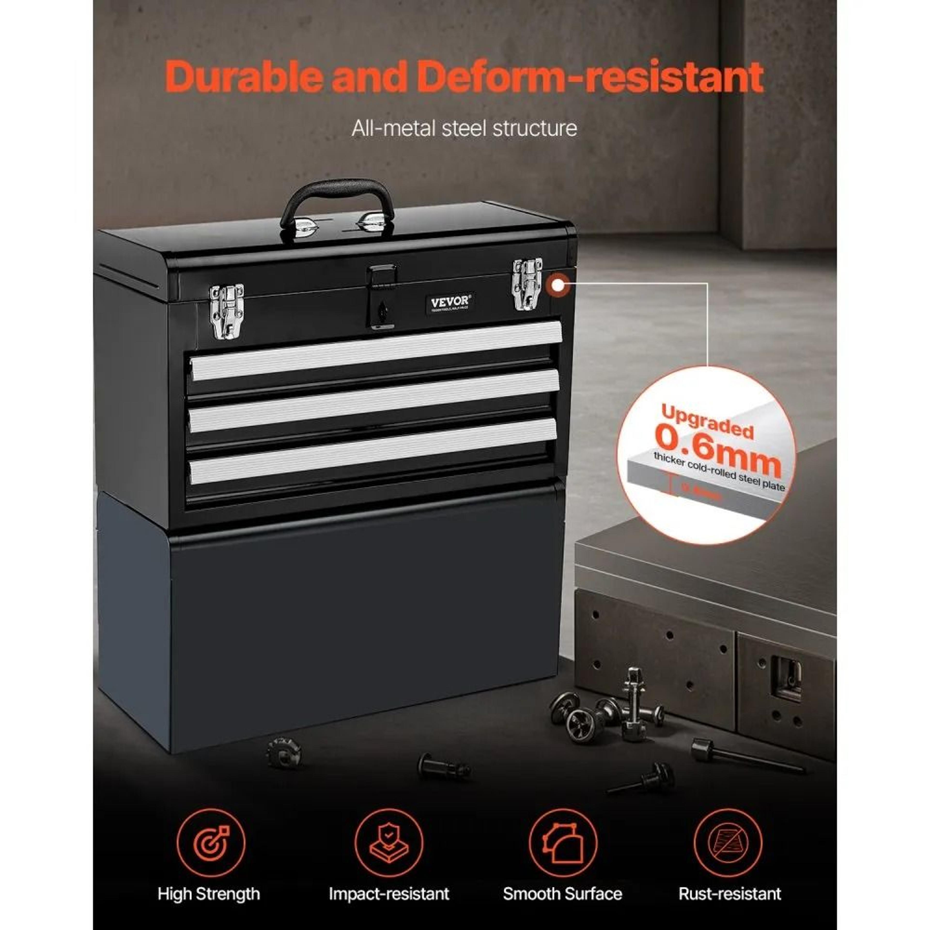 Portable Metal Tool Box With 3 Drawers And Locking Lid 205 Inch 2